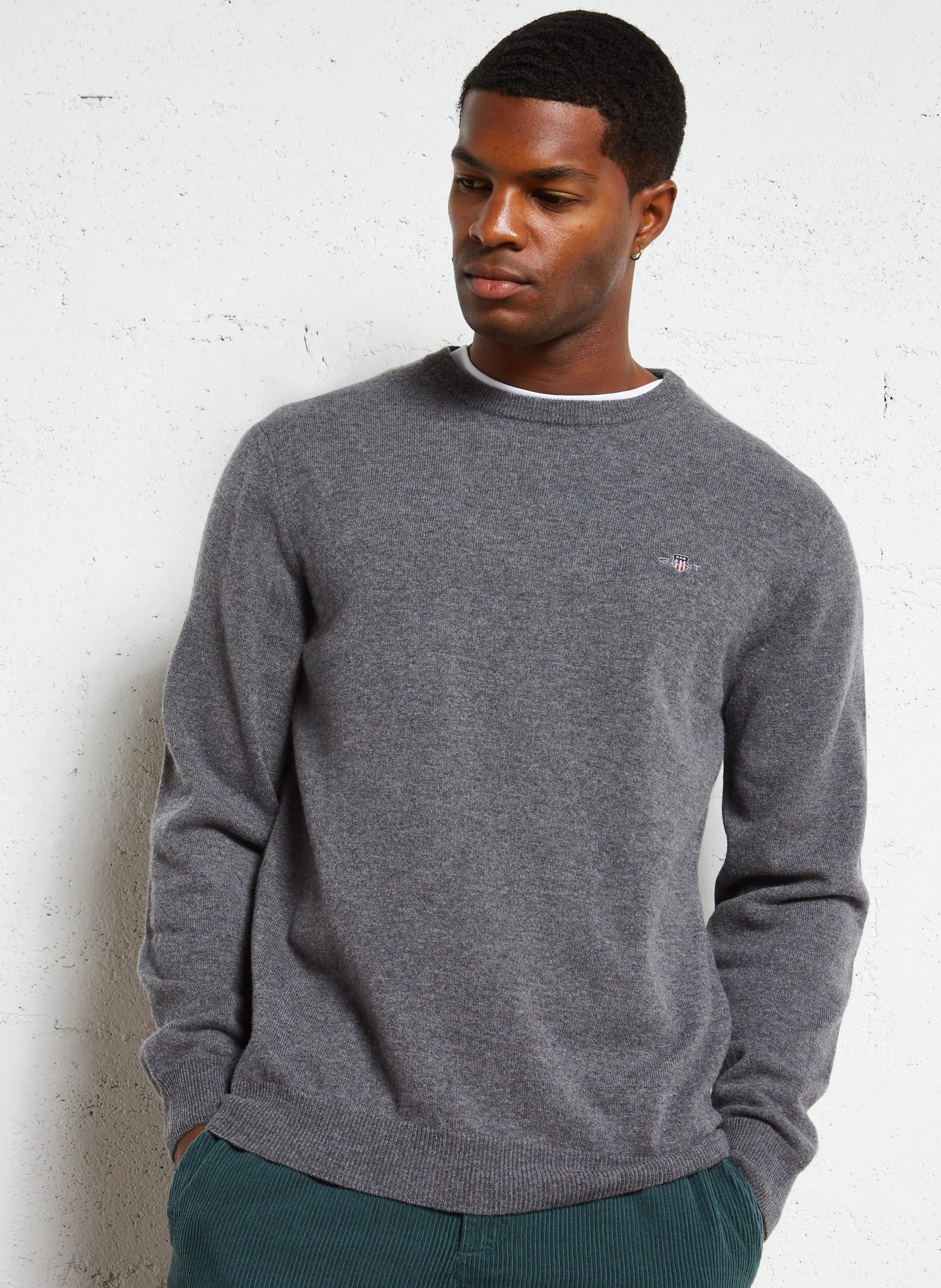 Pull droit col rond en laine Gris