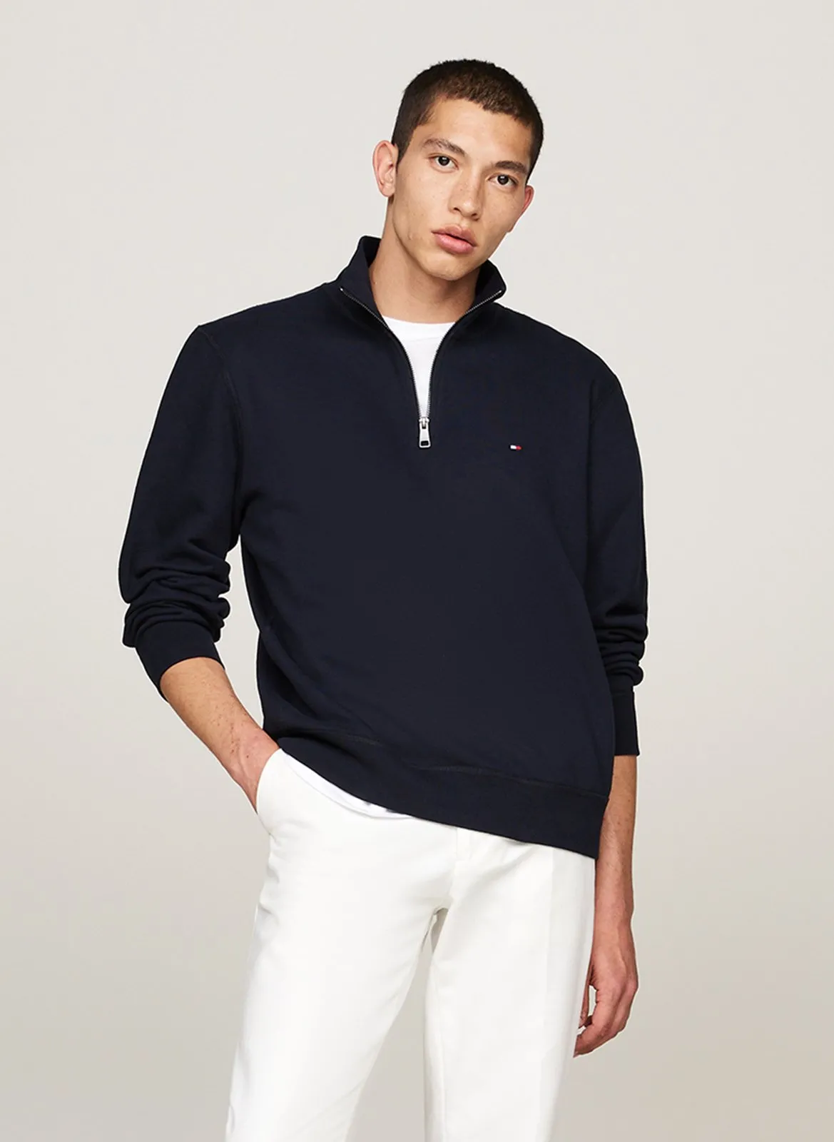 Pull col montant droit en coton mélangé Bleu