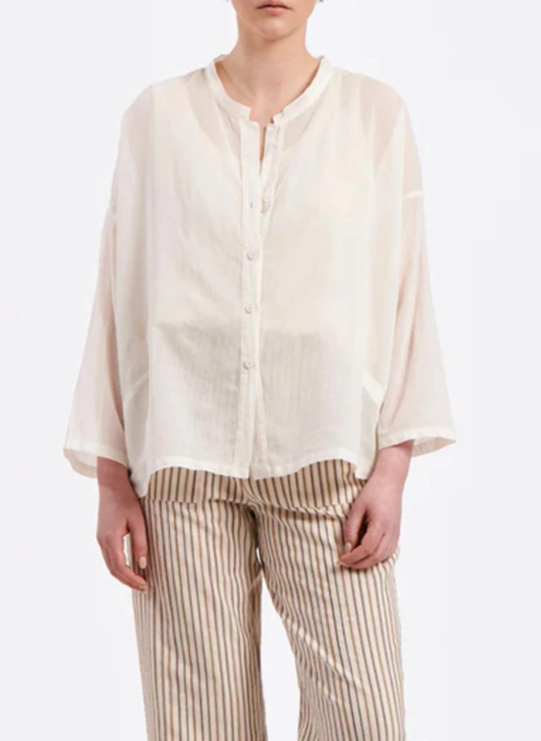 Chemise col tunisien en coton Blanc