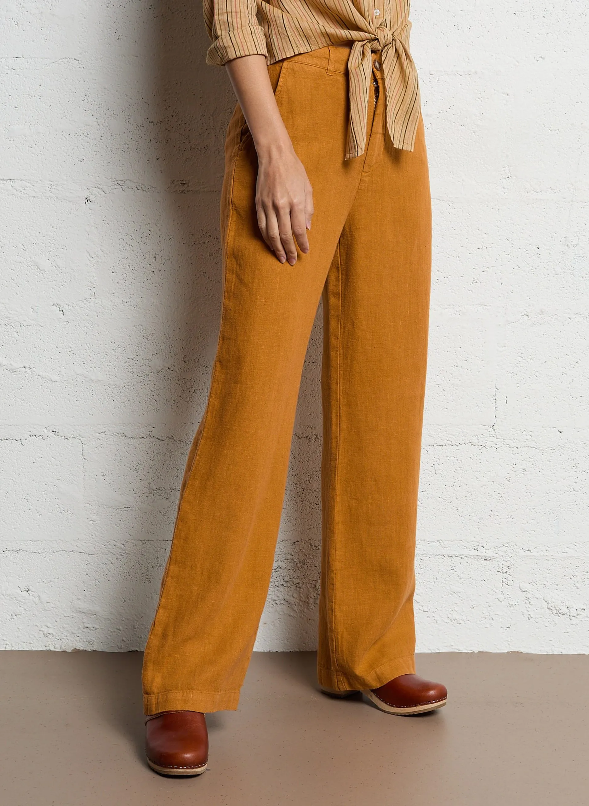 Pantalon droit en lin Orange