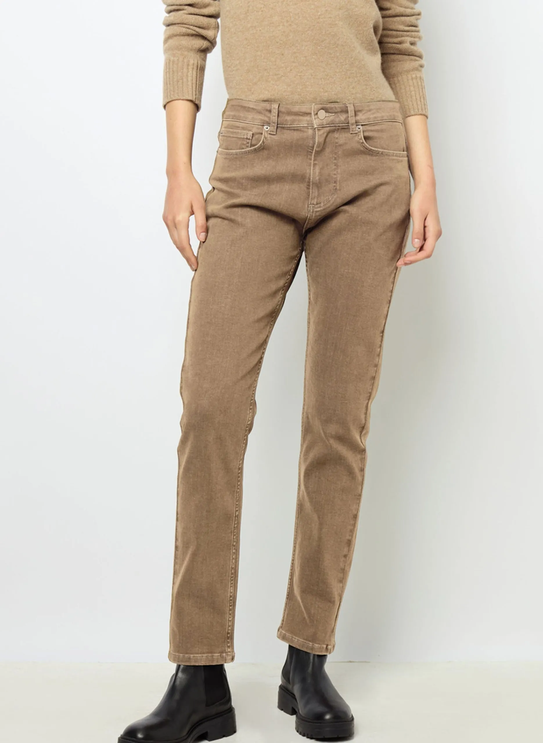 Jean slim en coton mélangé Marron NOURANE