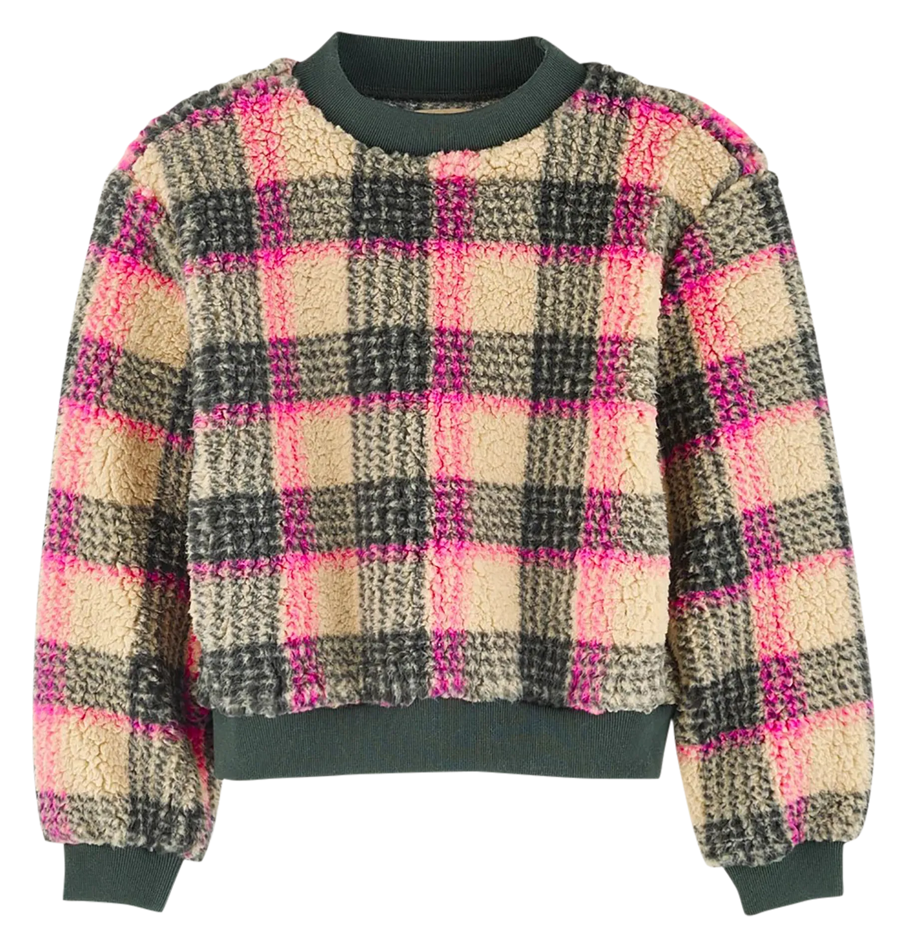 Sweatshirt teddy à carreaux Vert ADELA