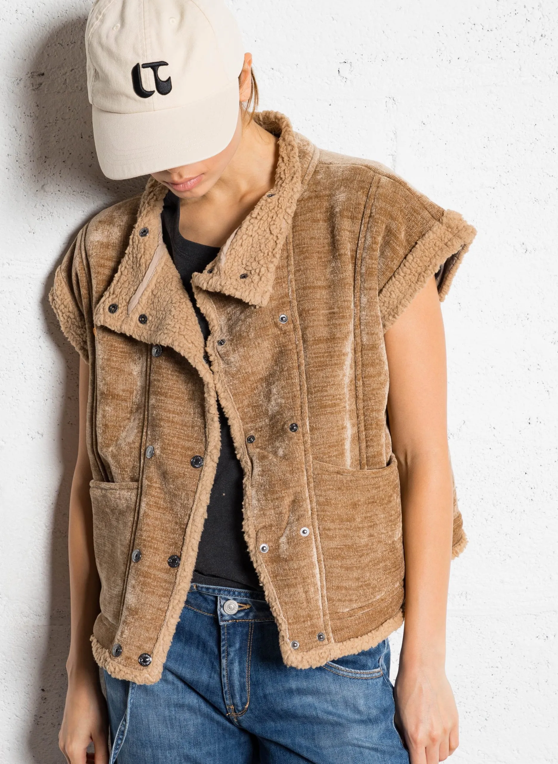 Veste sans manches effet peau de mouton Marron FUJI