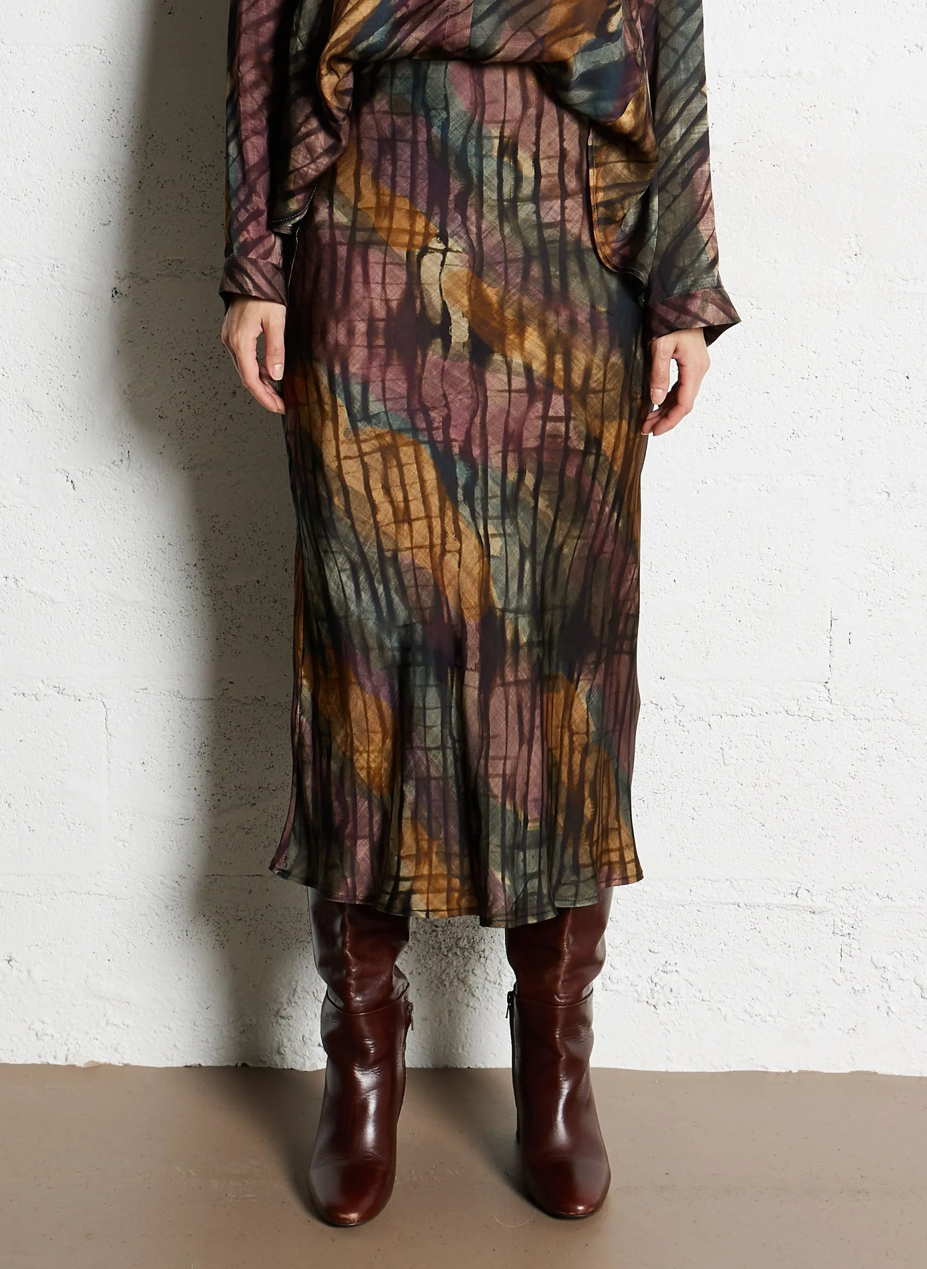 Jupe midi satinée Multicolore