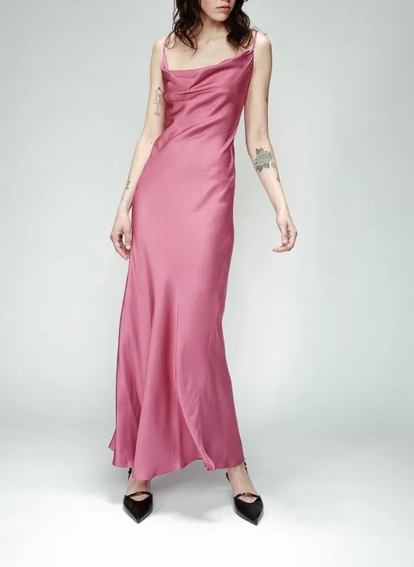 Robe midi satinée Rose ORPHEE