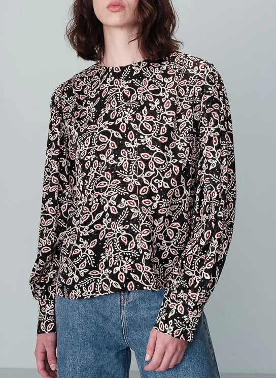 Blouse droite col rond jacquard Noir NIMES