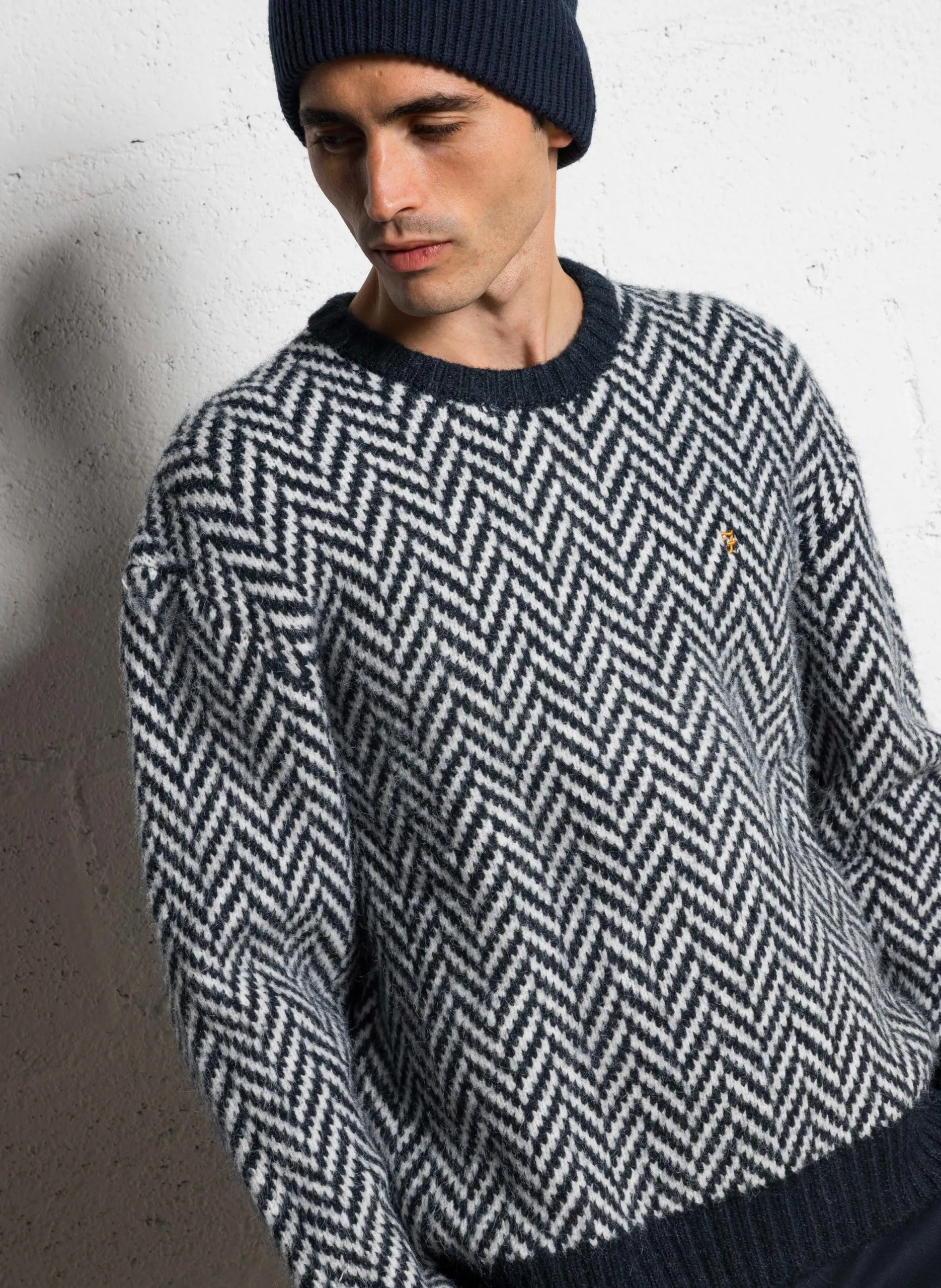 Pull ample imprimé Bleu ATHENS HERRINGBONE