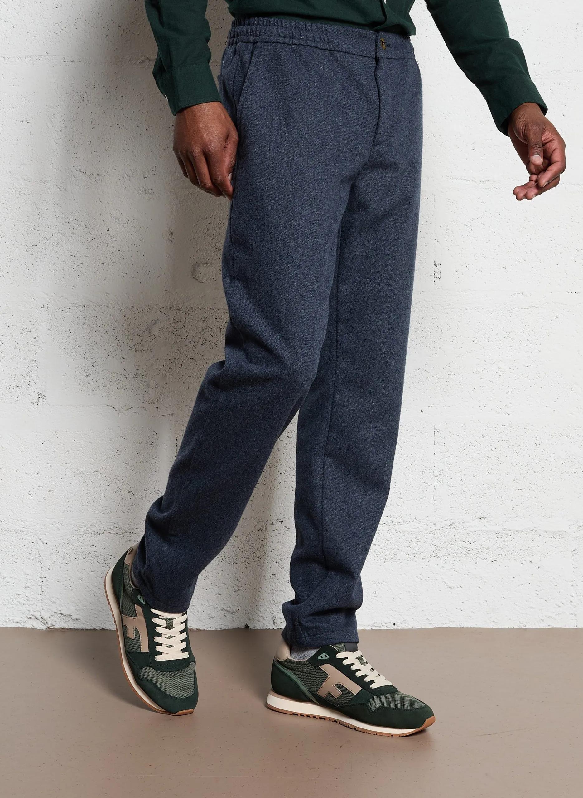 Pantalon droit en laine mélangée Bleu DREUILLE