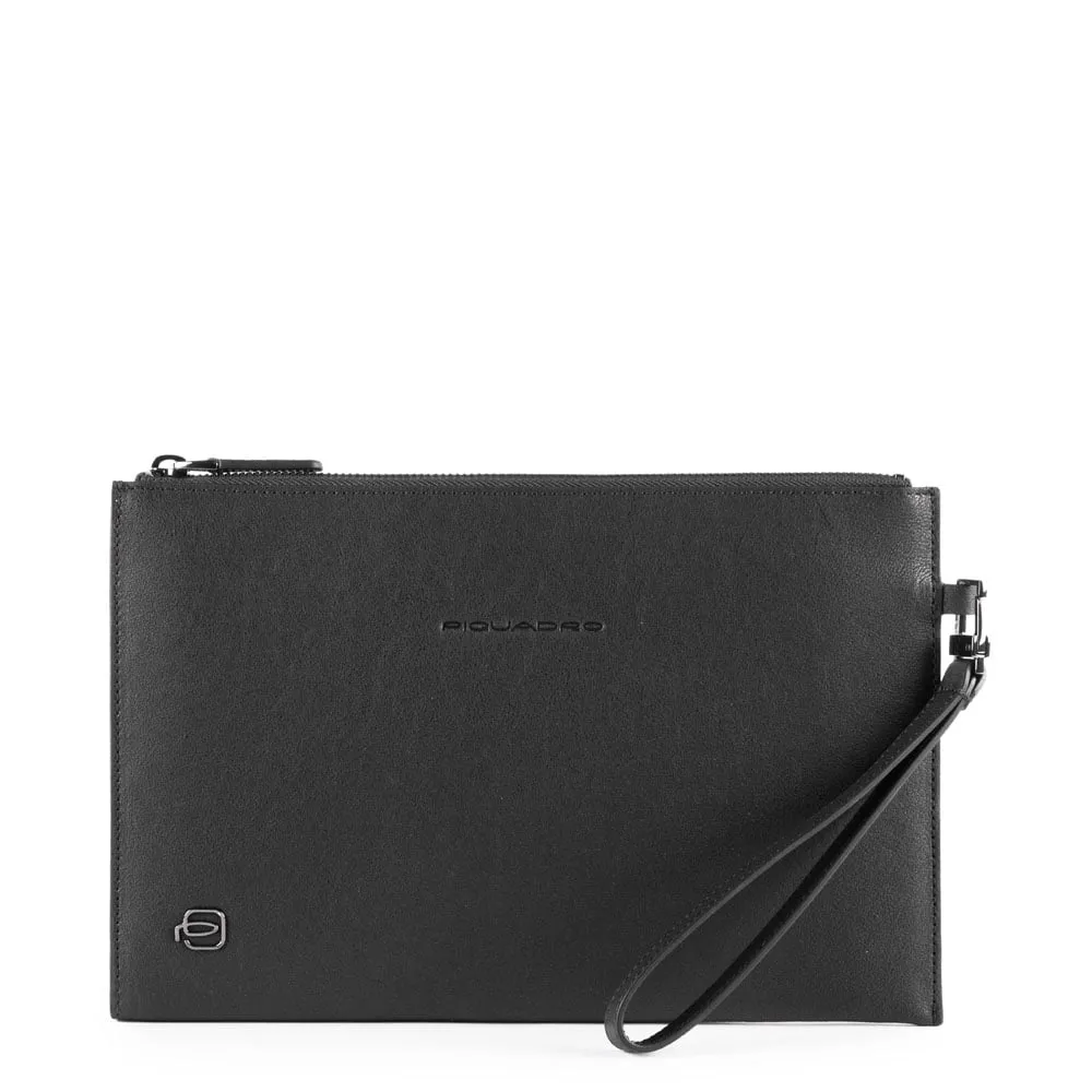 Pochette homme en cuir pour ipad®mini avec poche à lunettes et poignée amovible Noir