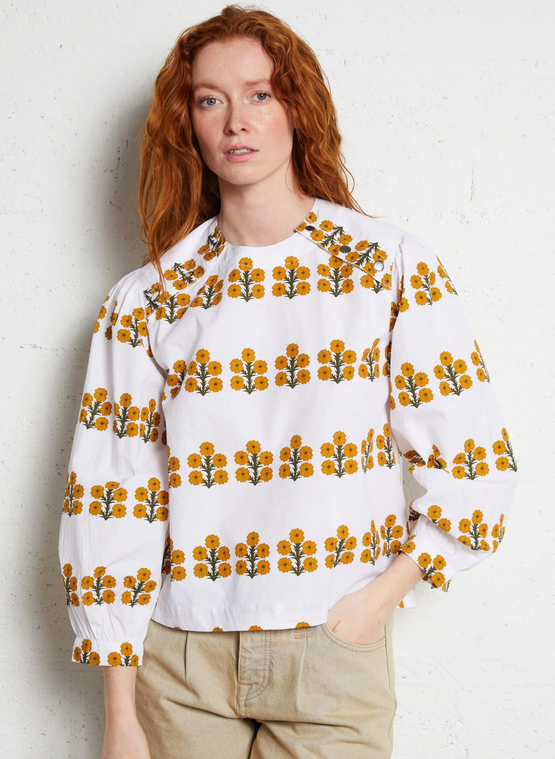 Blouse droite imprimé en coton Blanc ASTER