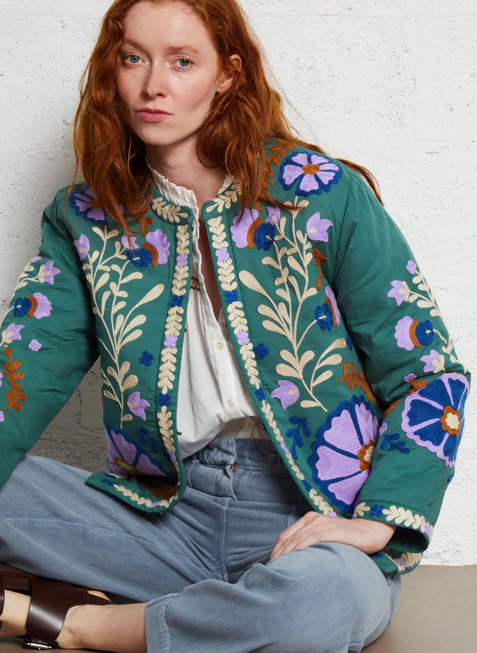 Veste col rond en coton bio Vert NELIE