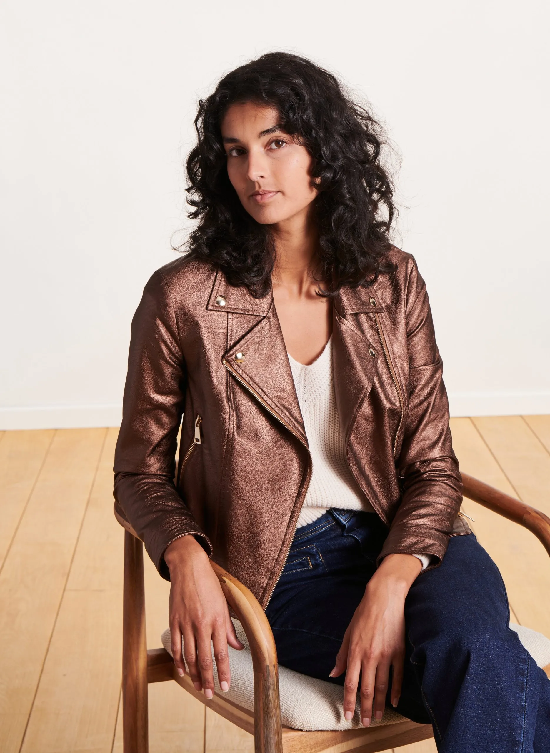 Blouson zippé métallisé Marron