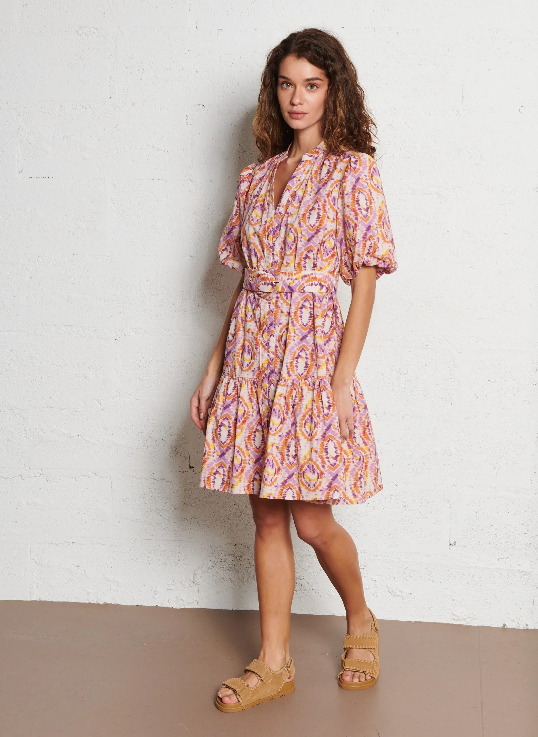 Robe courte imprimée en coton Rose CERRONE