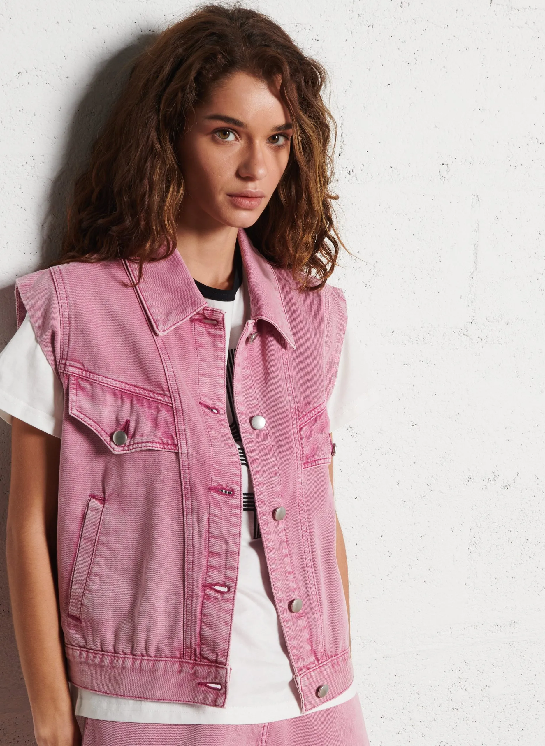 Gilet droit en denim Rose DIDO