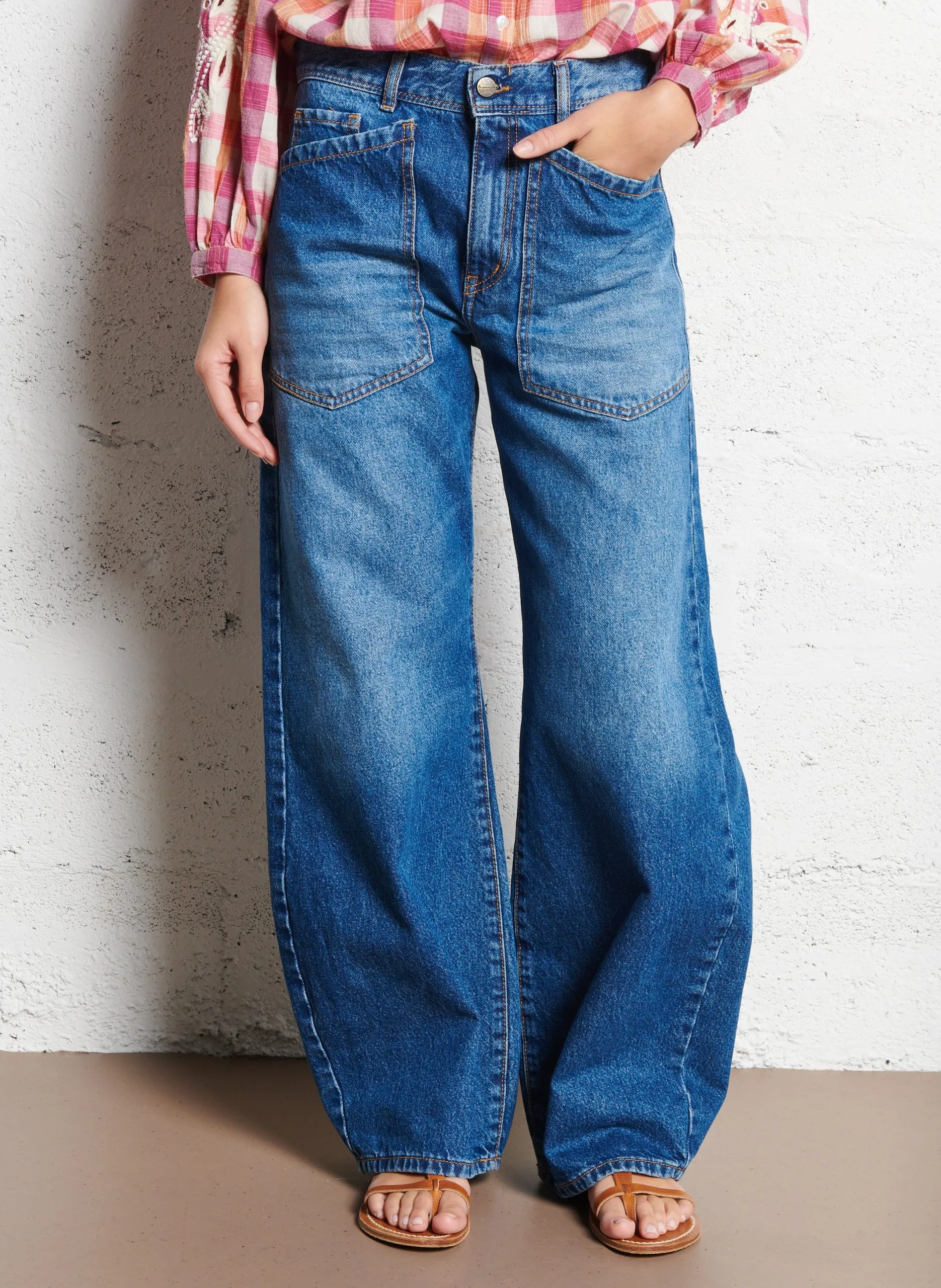 Jean droit en coton Bleu KENDRA