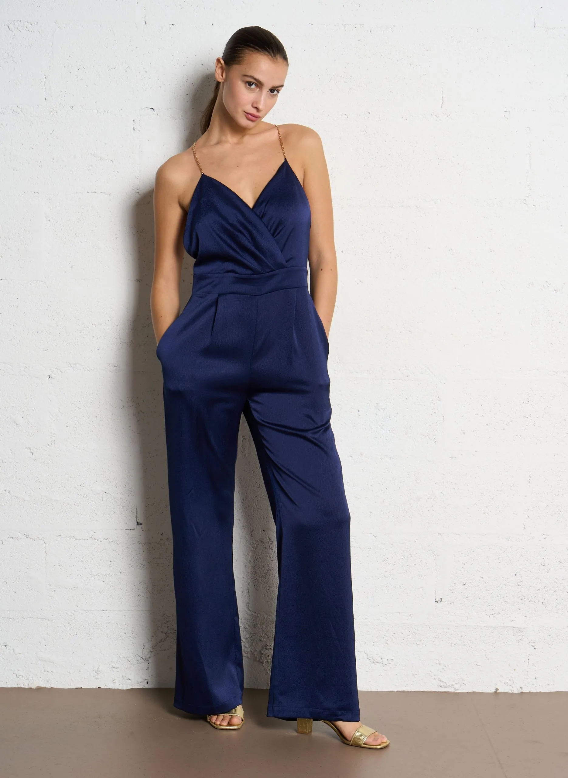 Combinaison droite en fibres recyclées mélangées Bleu TWIST