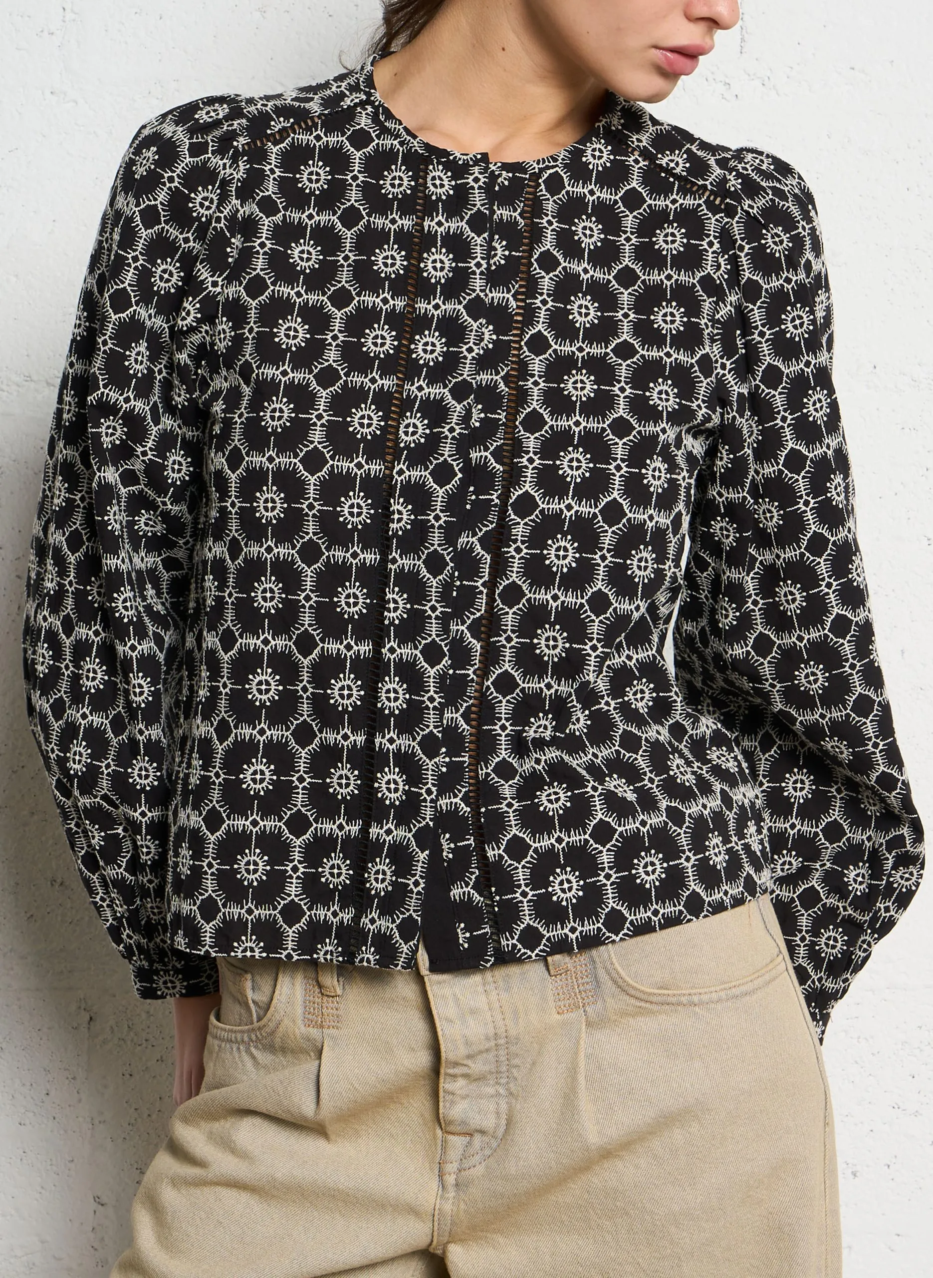 Blouse col rond en coton bio Noir LAYAN