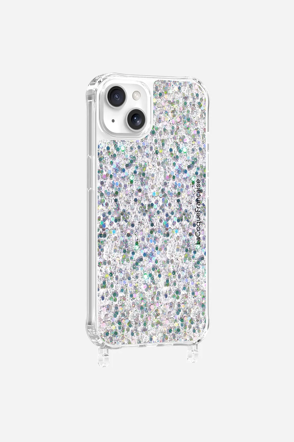 Coque de téléphone avec anneaux paillettes holographiques pour iphone 15 plus Argent