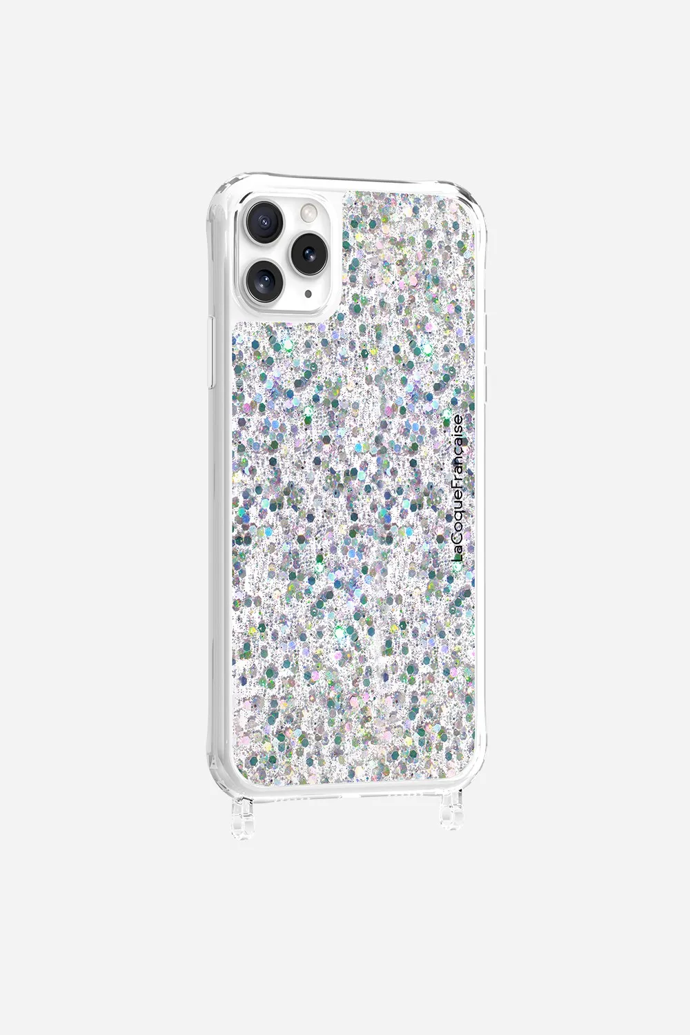 Coque de téléphone avec anneaux paillettes holographiques pour iphone 11 pro max Argent