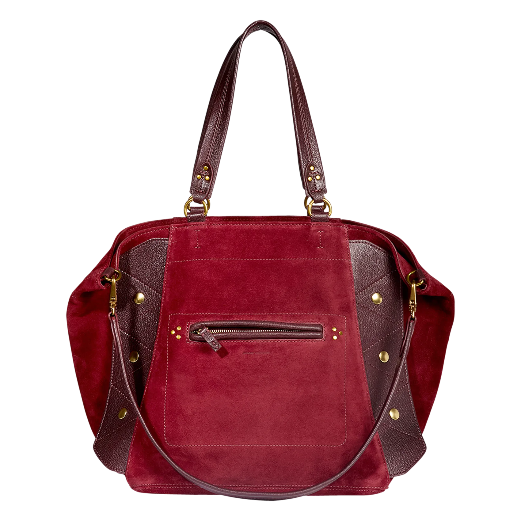 Sac cabas porté épaule cuir effet velours Rouge ROGER