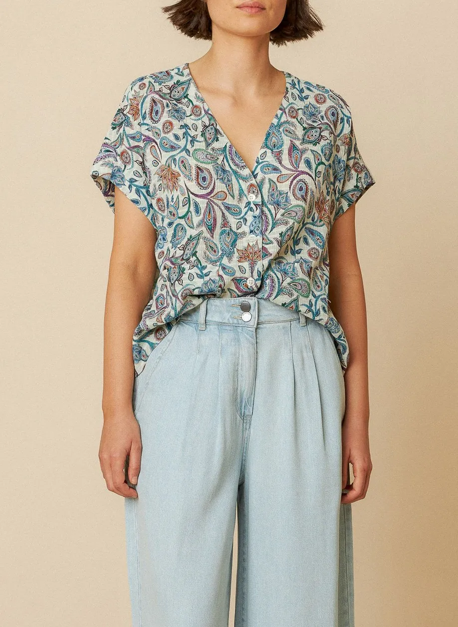 Top imprimé en coton bio Multicolore