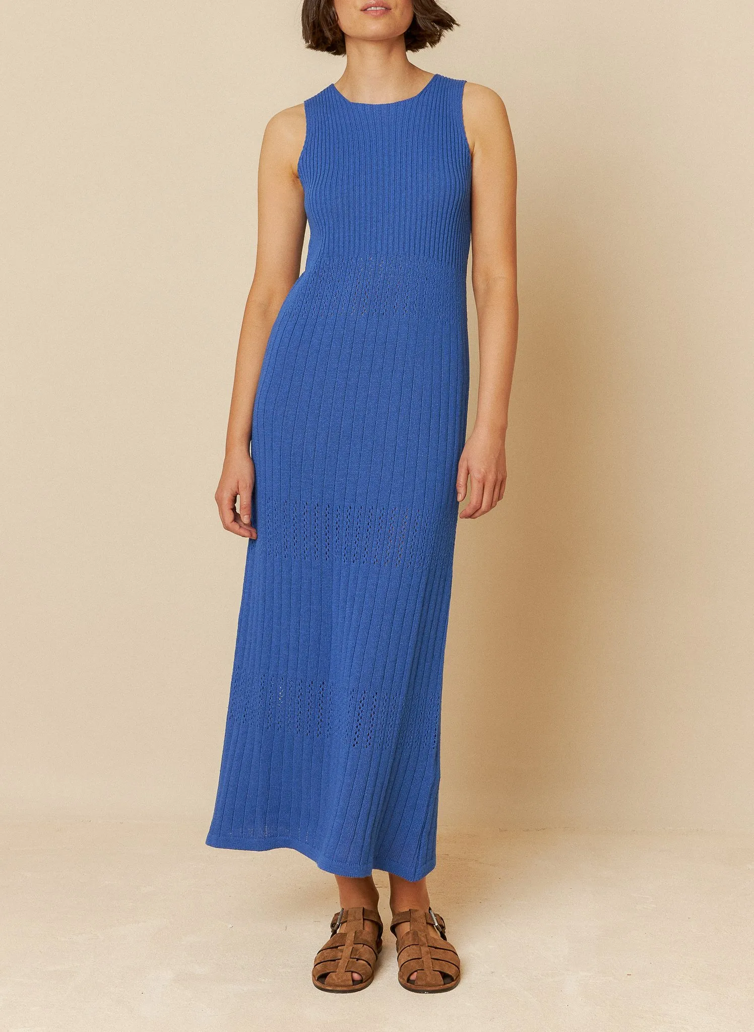 Robe longue sans manches en coton mélangé Bleu