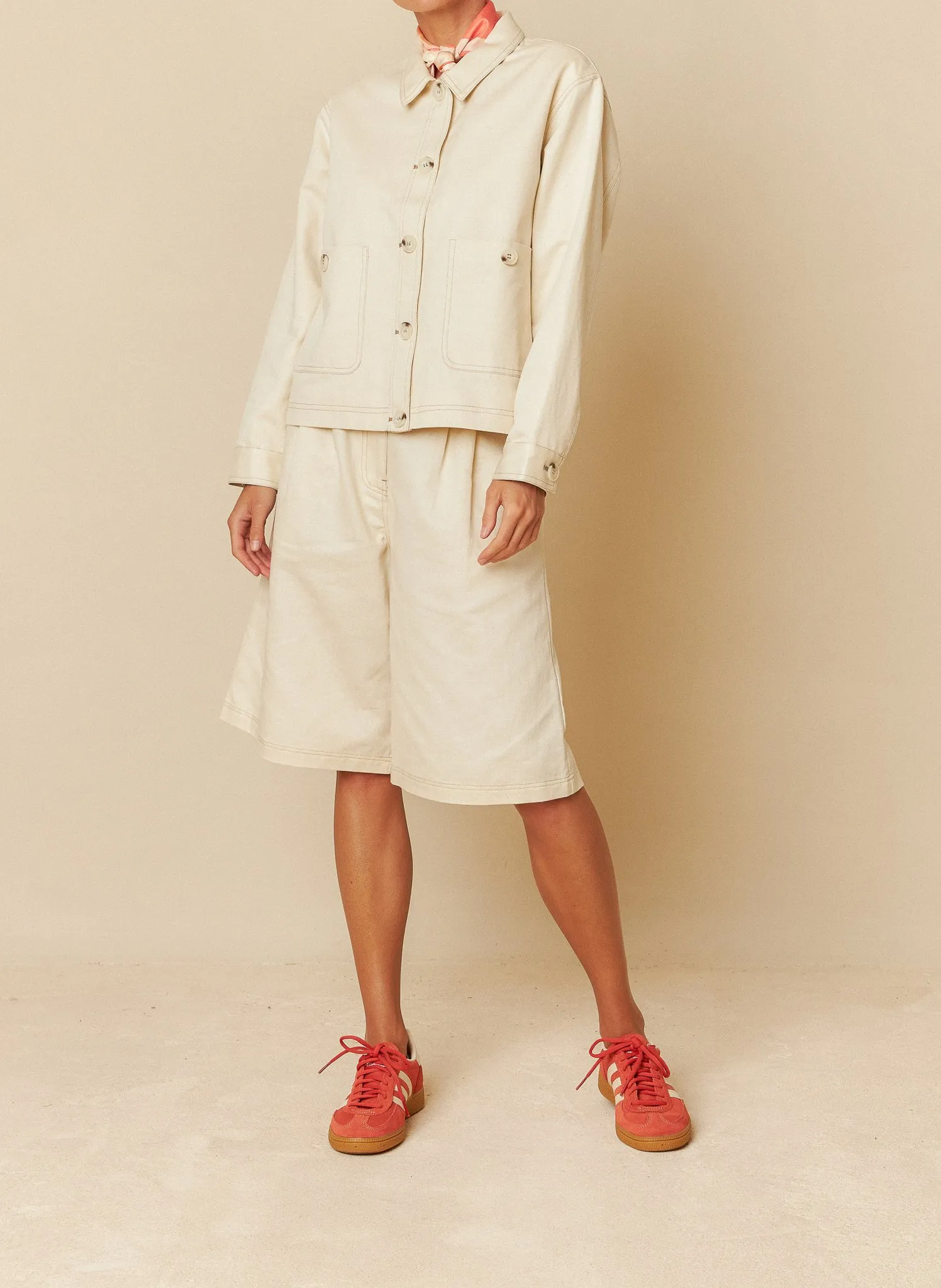 Veste droite en coton mélangé Beige