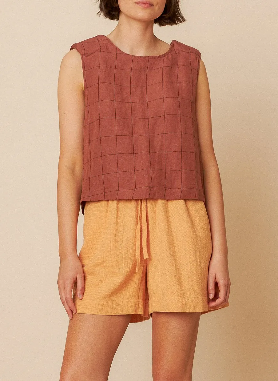 Top droit en lin mélangé imprimé Marron