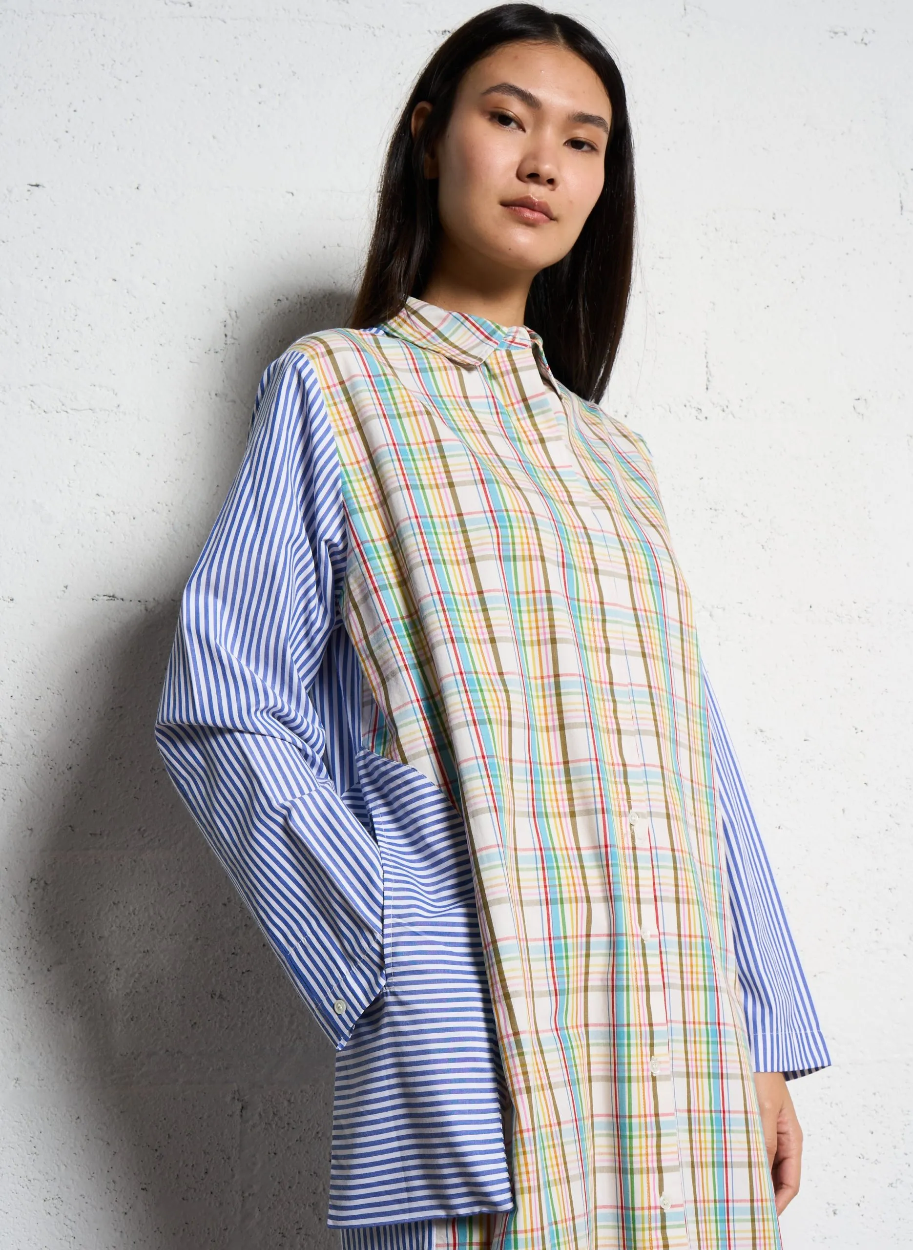 Robe longue patchwork en coton Bleu SATYA