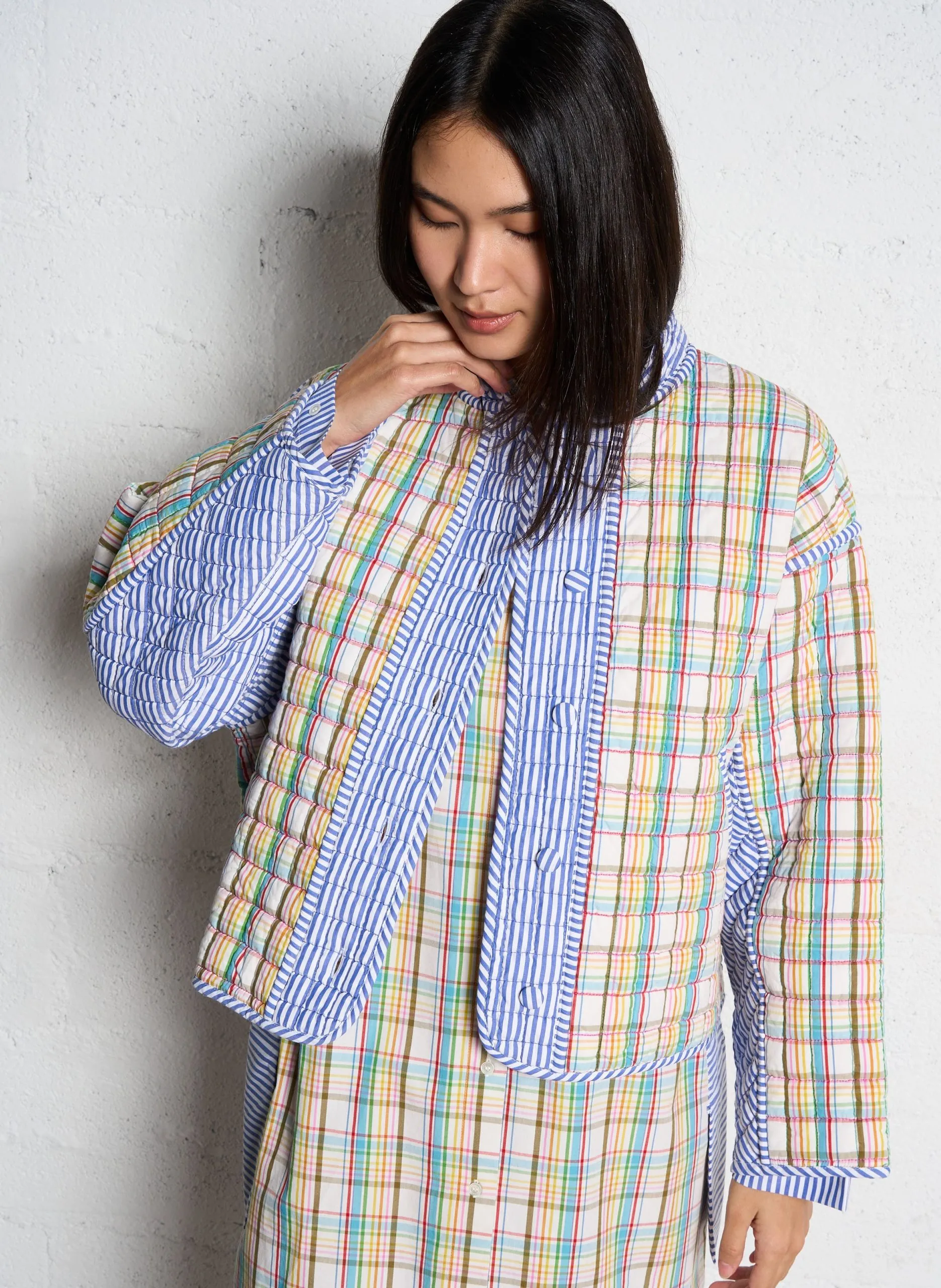 Veste matelassée patchwork en coton Bleu SATYA