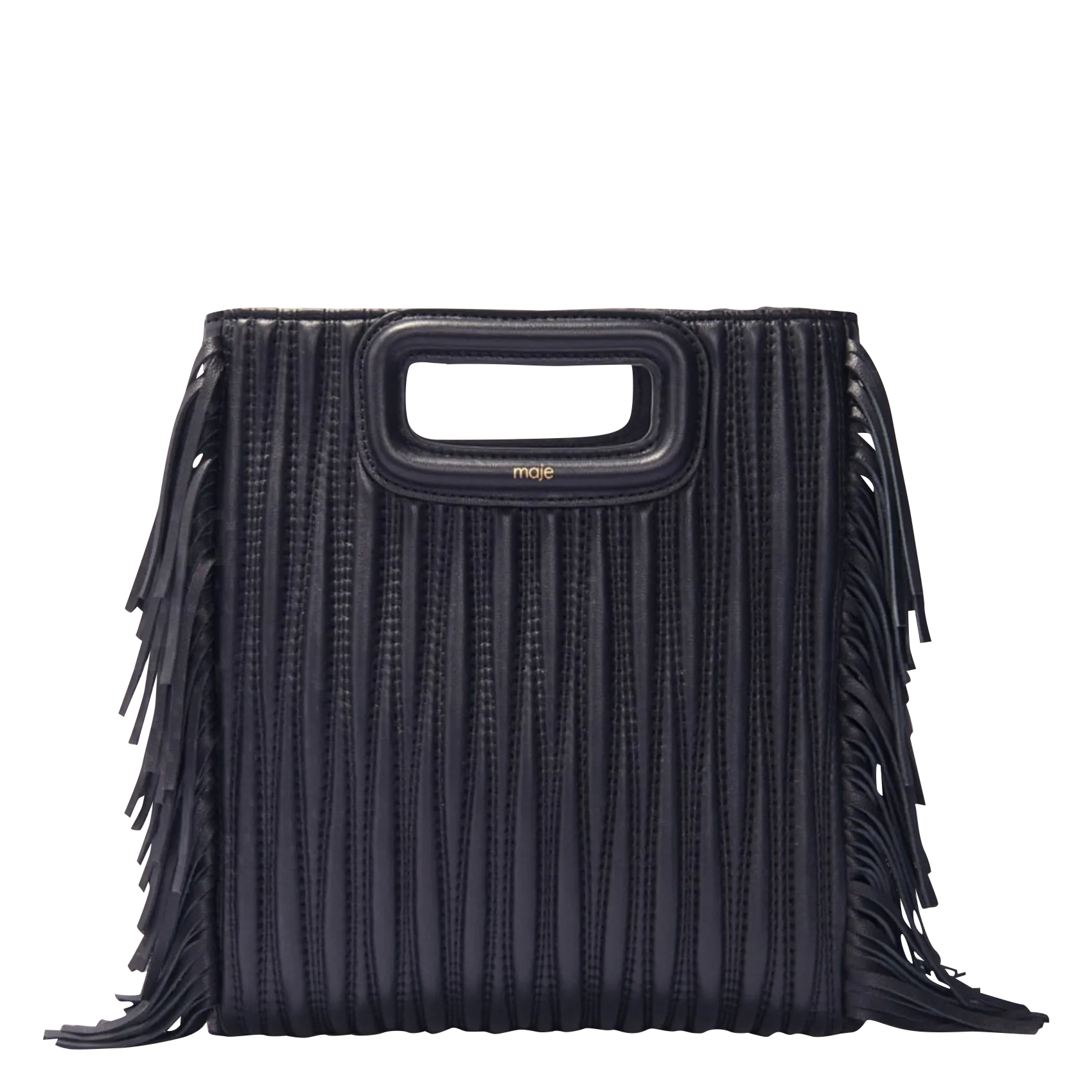 Sac bandoulière à franges en cuir Noir M