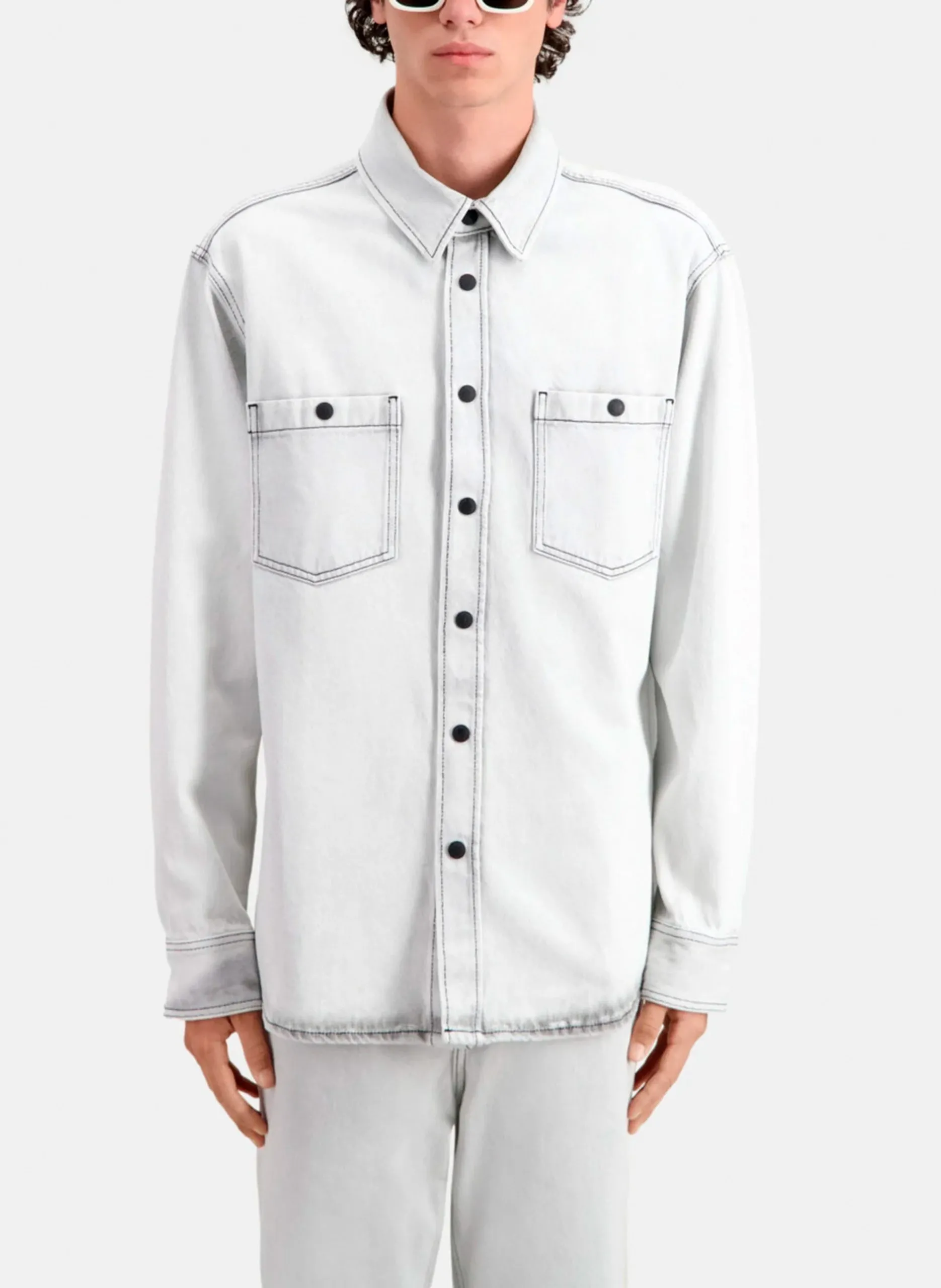 Chemise col classique en denim Blanc
