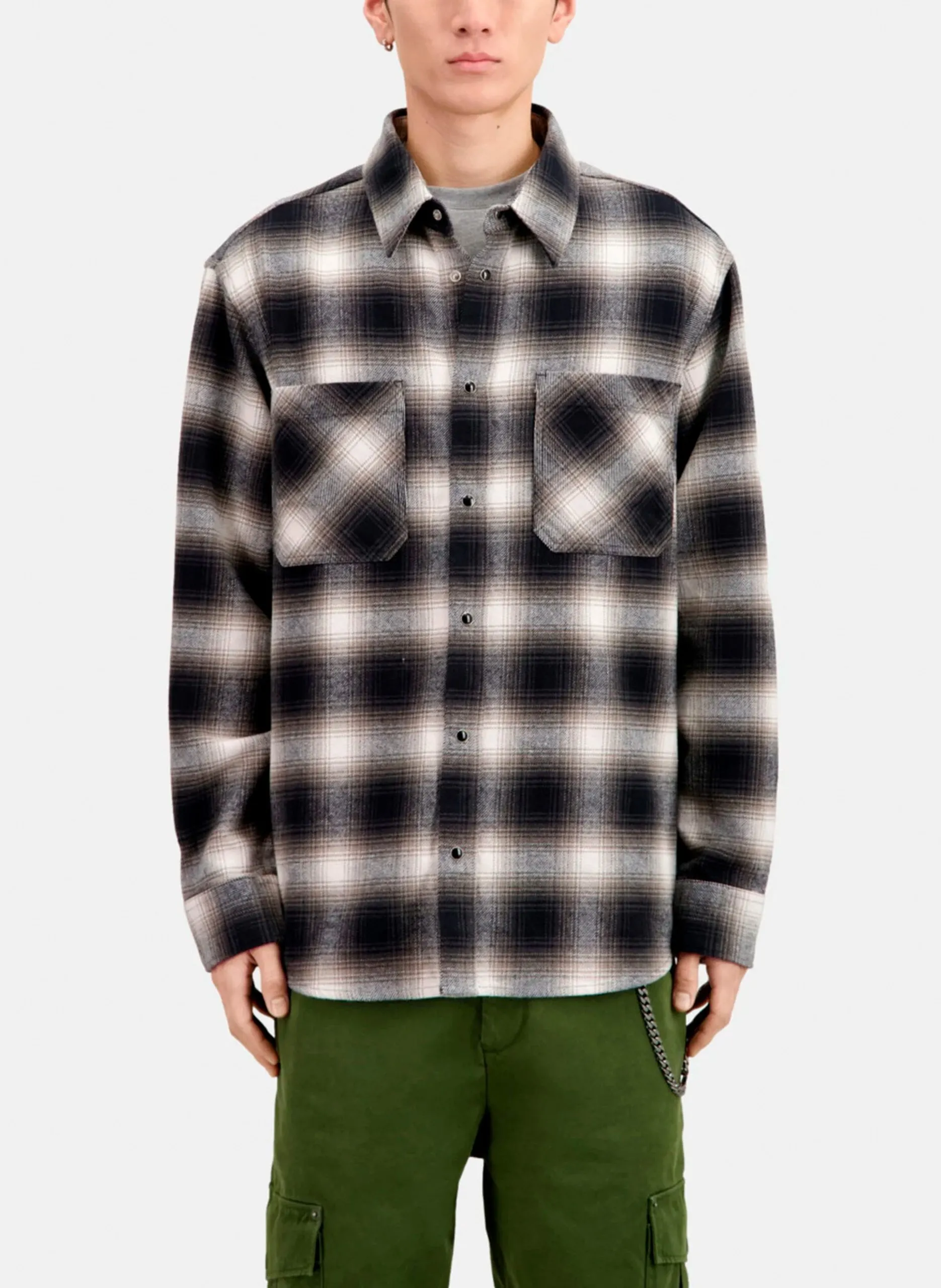 Chemise col classique à carreaux en coton Noir