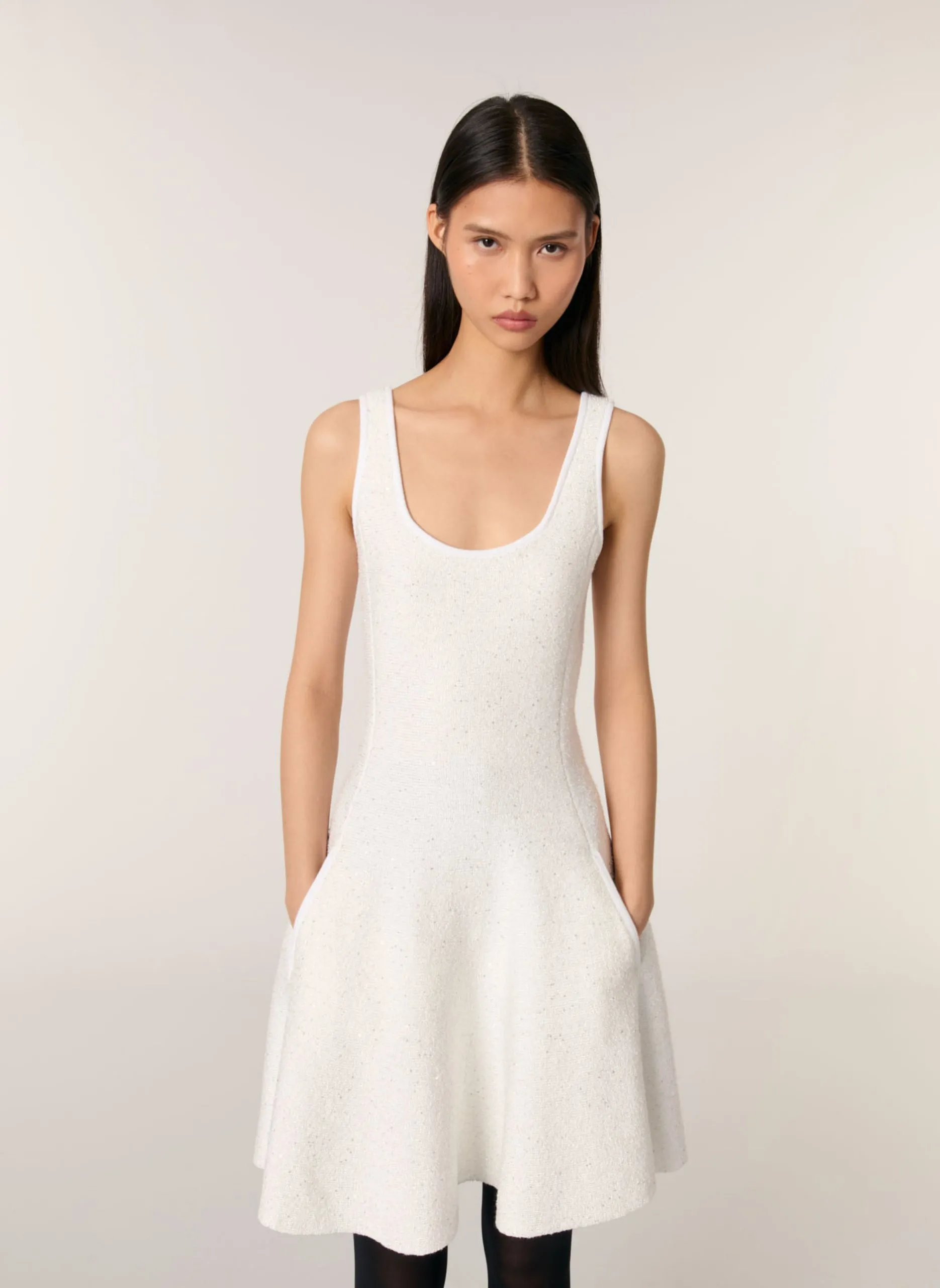 Robe courte col rond Blanc