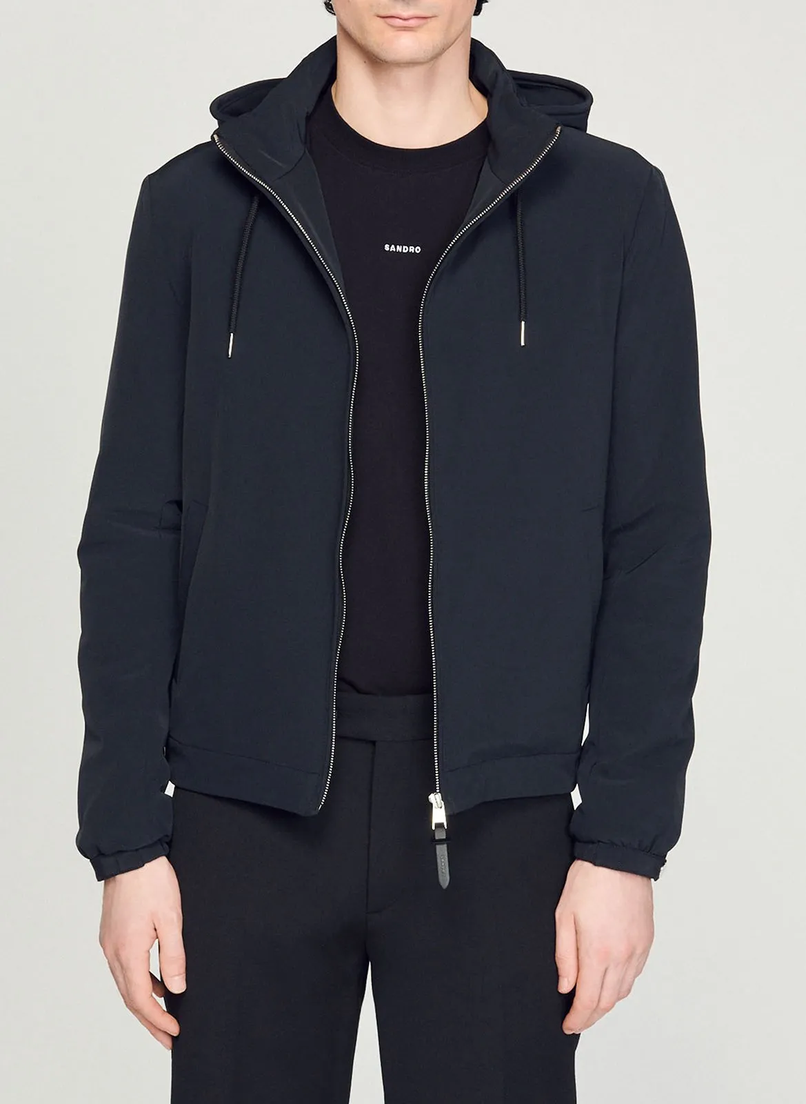 Blouson col montant regular fit zippé à capuche Bleu