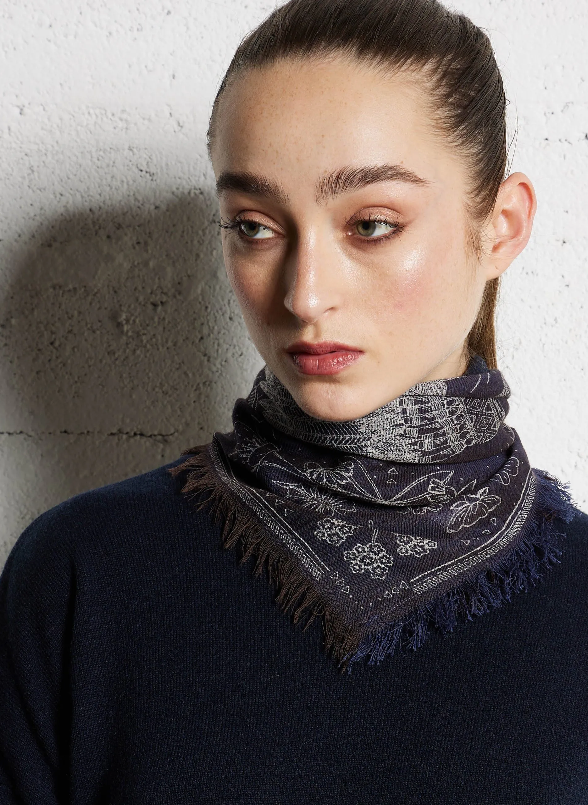 Foulard en laine et coton mélangé Bleu ASHA