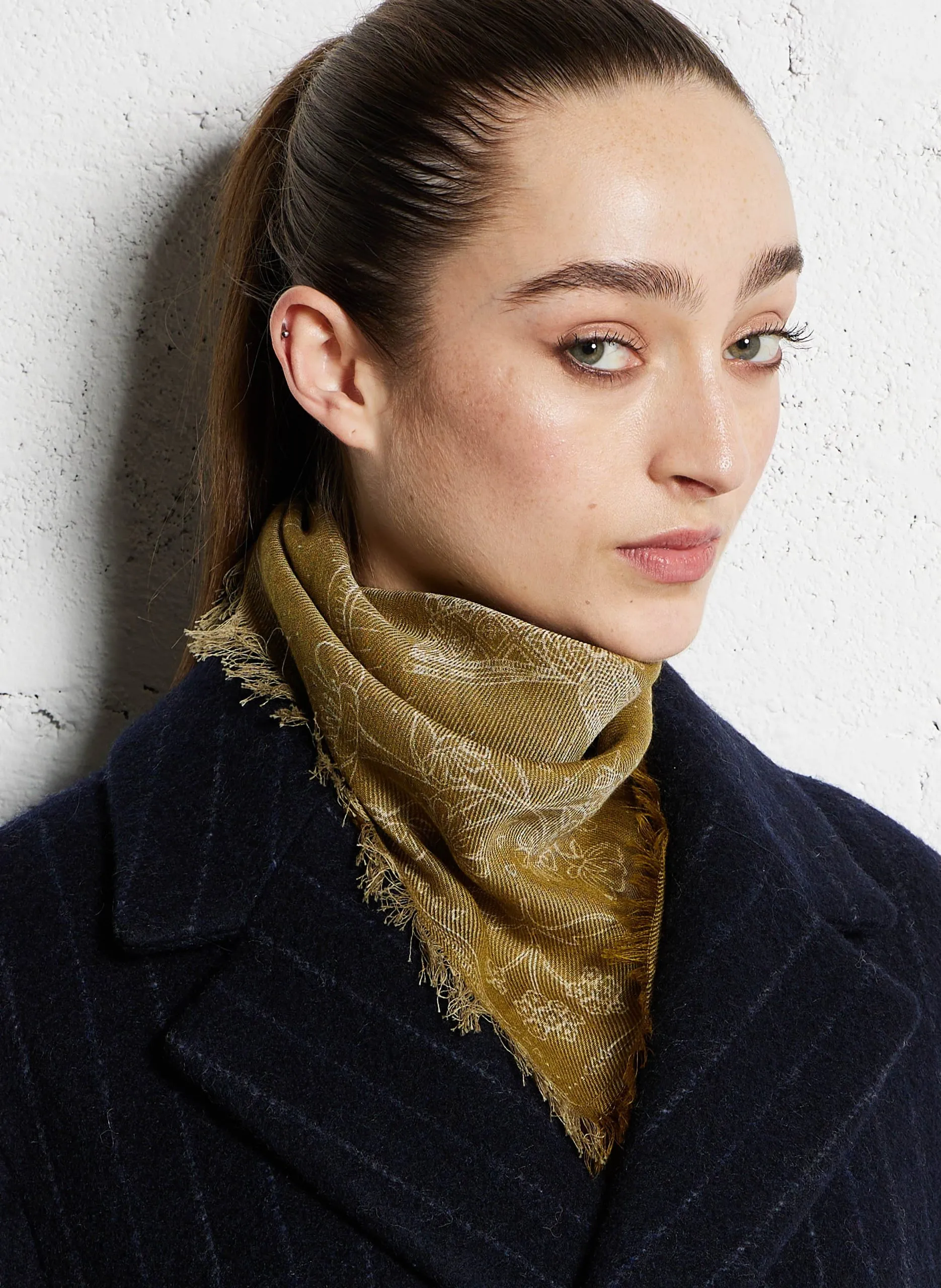 Foulard en laine et coton mélangé Marron ASHA