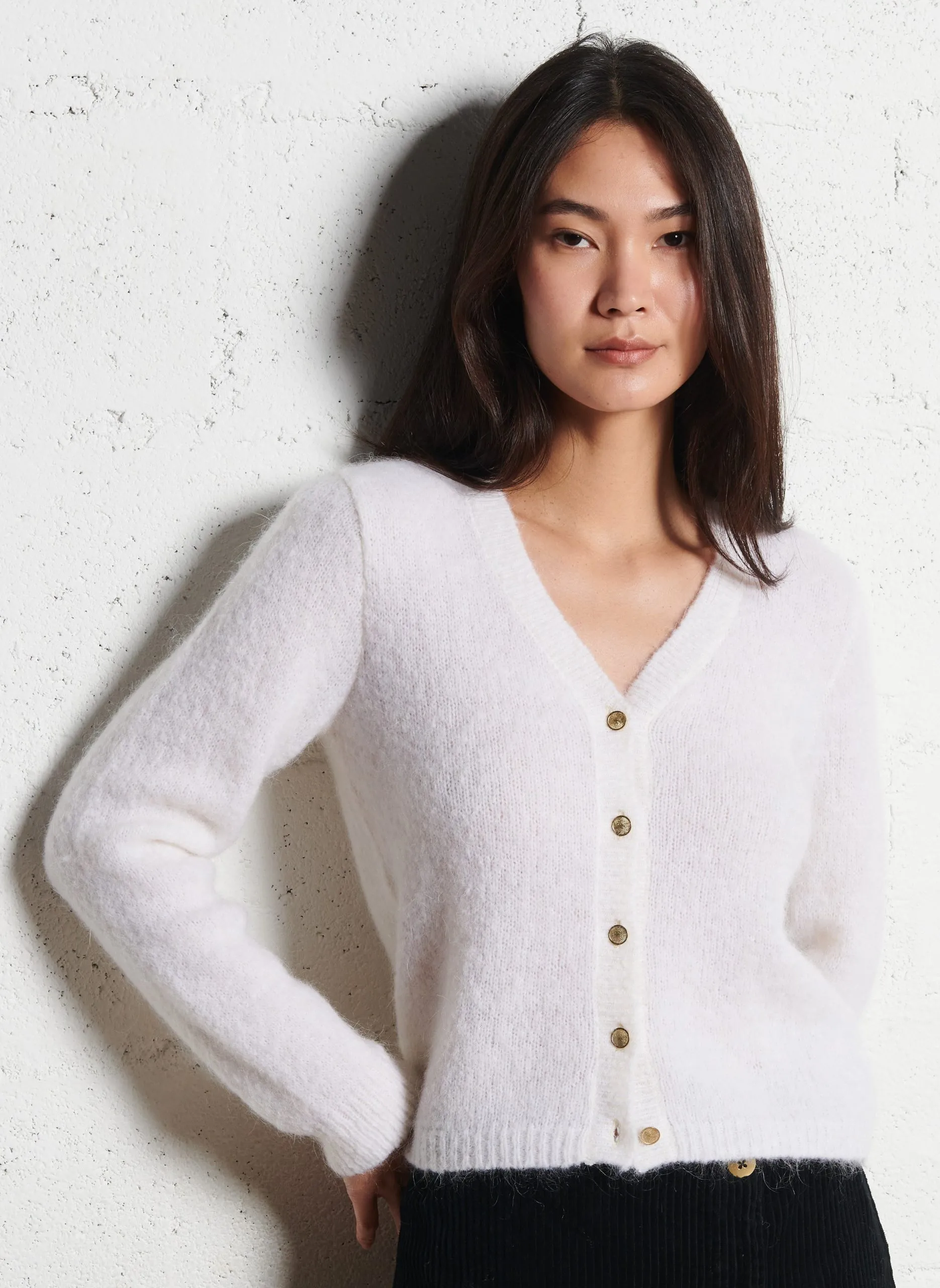 Gilet col V en laine mélangée Blanc