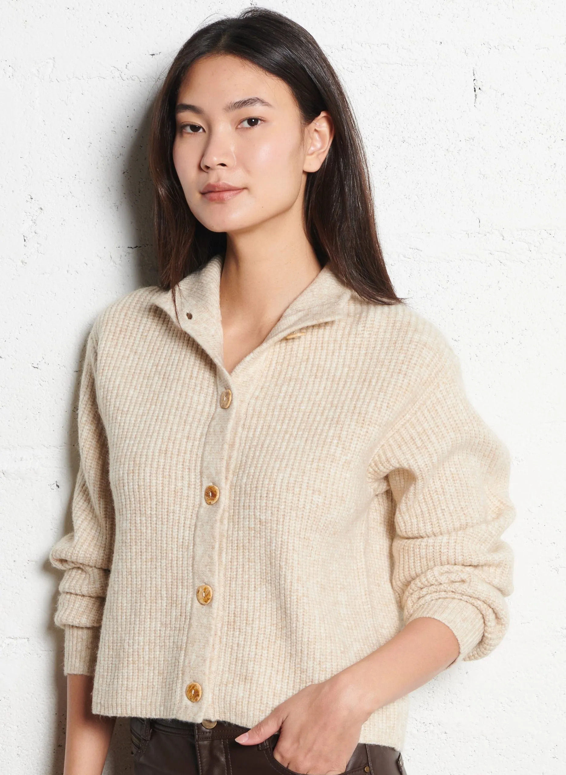 Gilet droit boutonné Beige TIANA