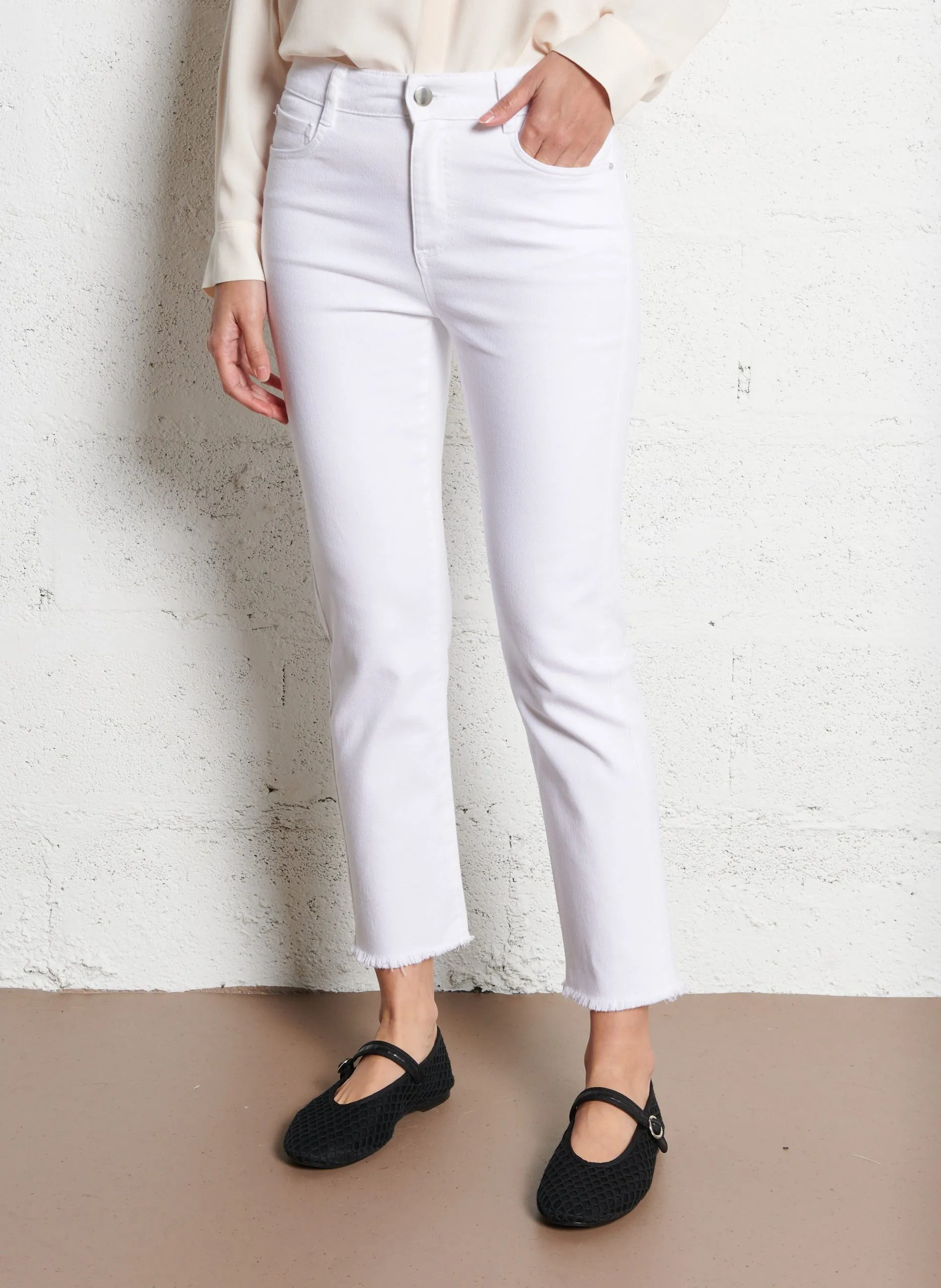 Jean droit 5 poches 7/8ème Blanc