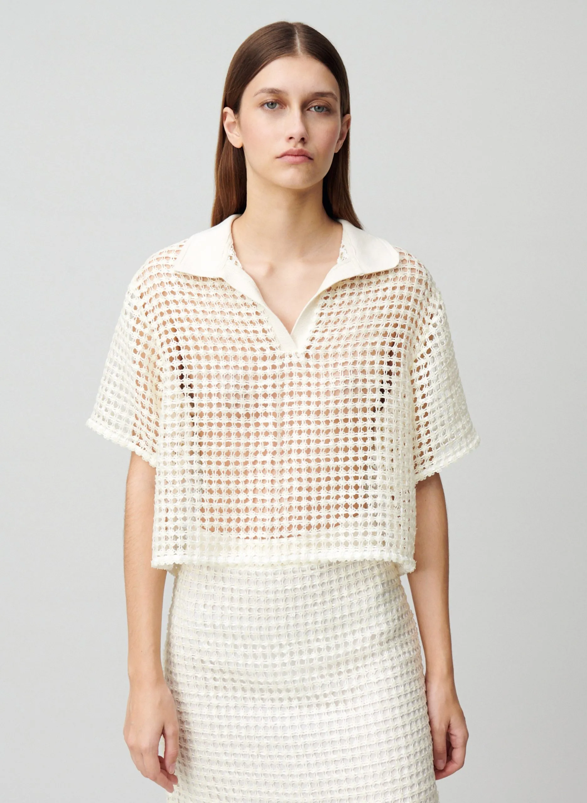 Top droit col classique Beige