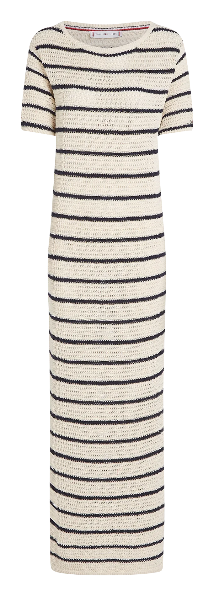 Robe maille rayée en coton bio mélangé Blanc