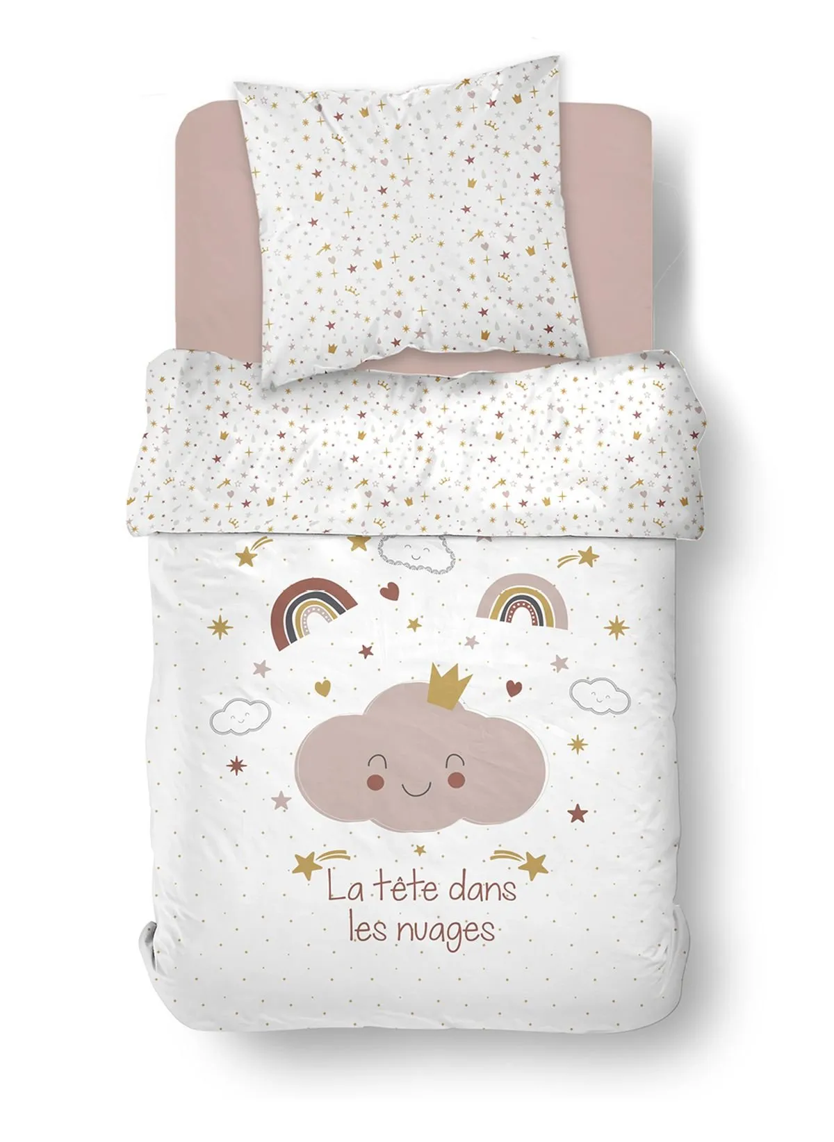 Parure de lit enfant imprimé en coton Blanc LA TETE DANS LES NUAGES