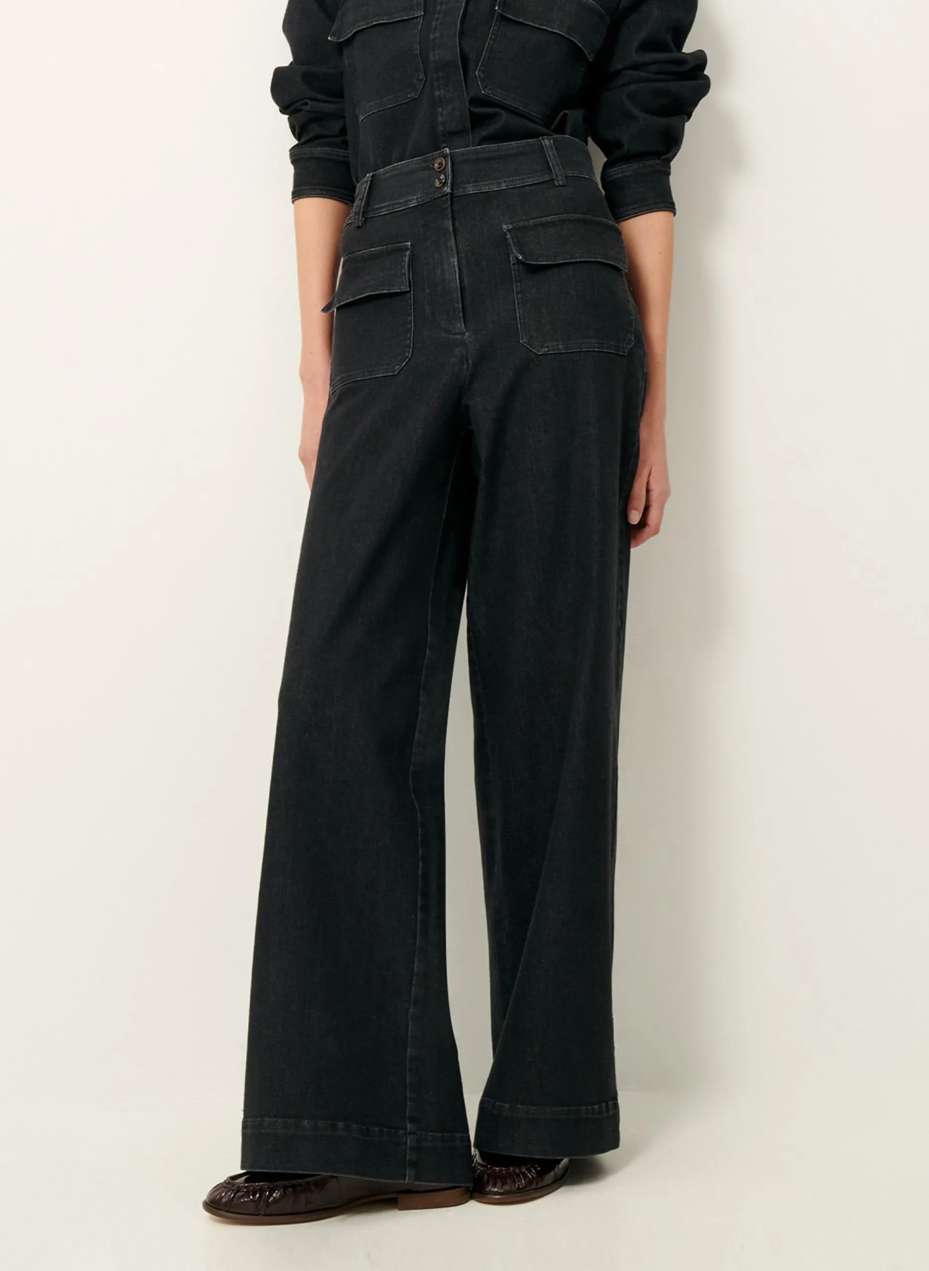 Pantalon flare en denim léger Noir MANHATTAN