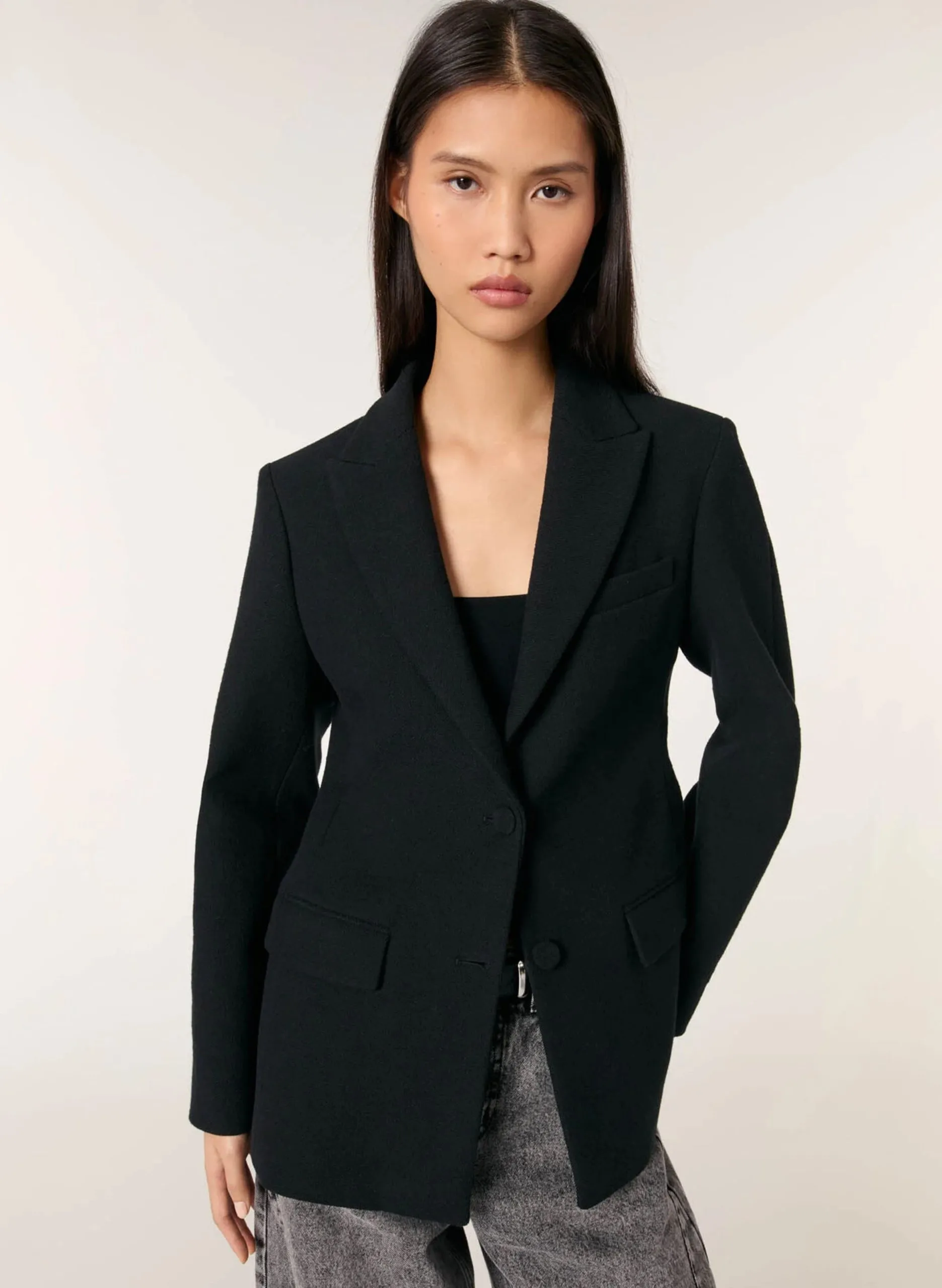 Veste de tailleur cintrée en coton mélangé Noir