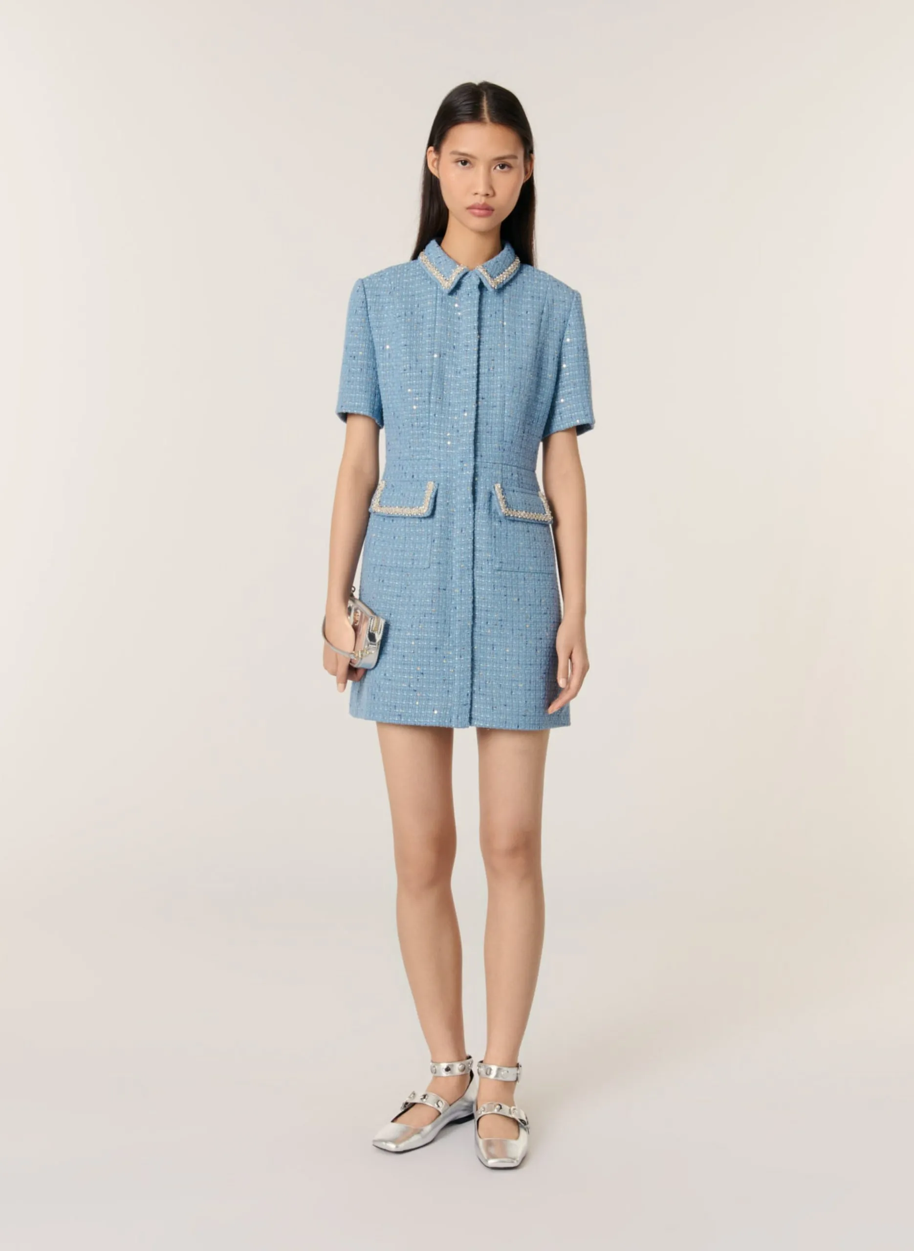 Robe courte en tweed Bleu