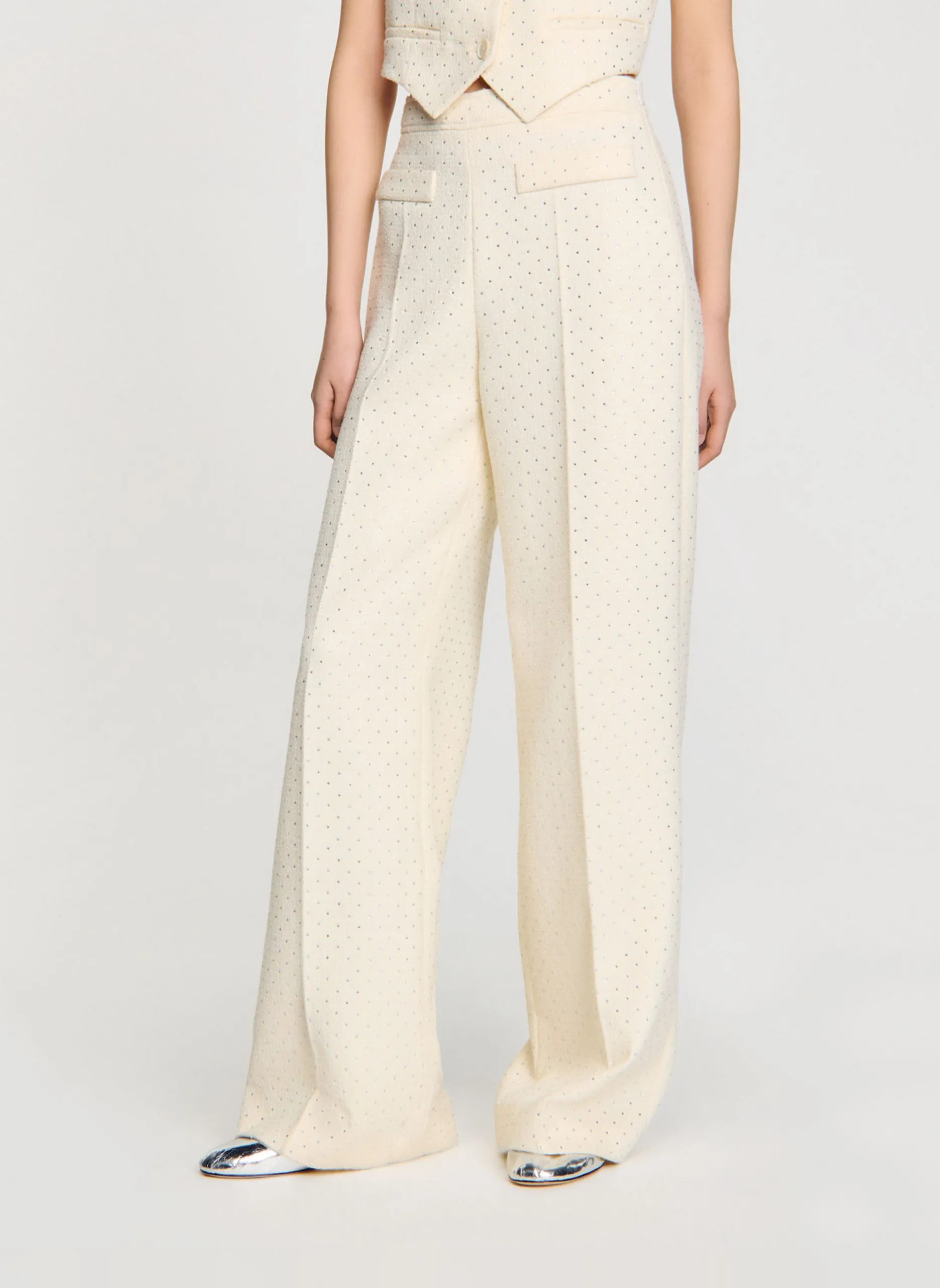 Pantalon évasé en tweed Blanc