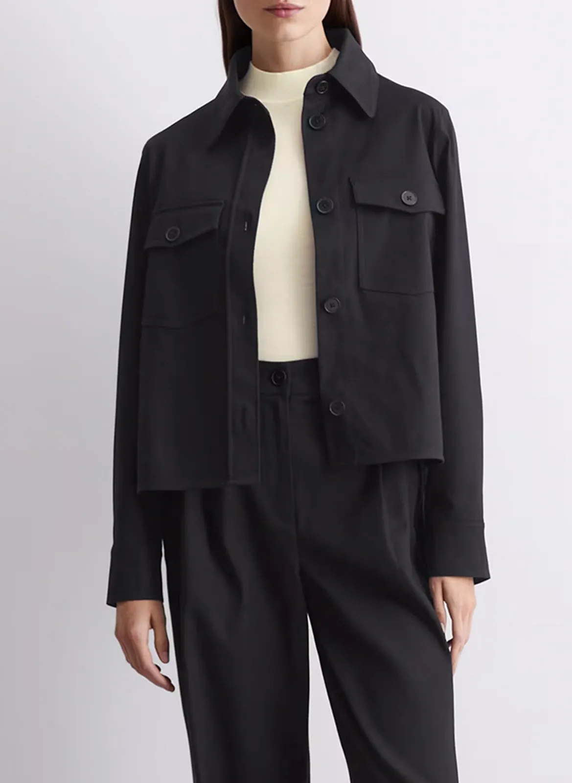 Surchemise boutonnée en coton mélangé Beige