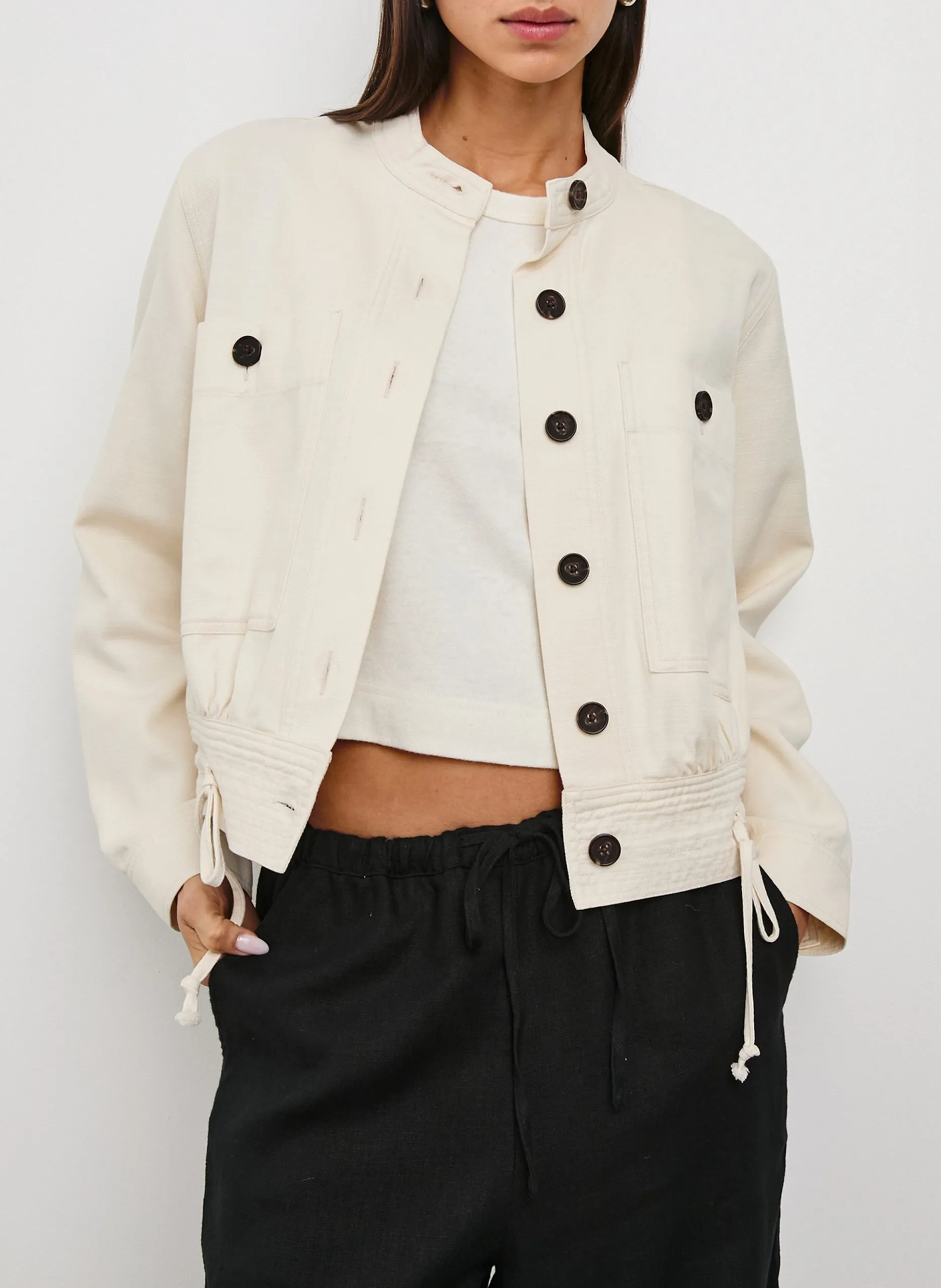 Veste col rond en coton mélangé Beige ALMA