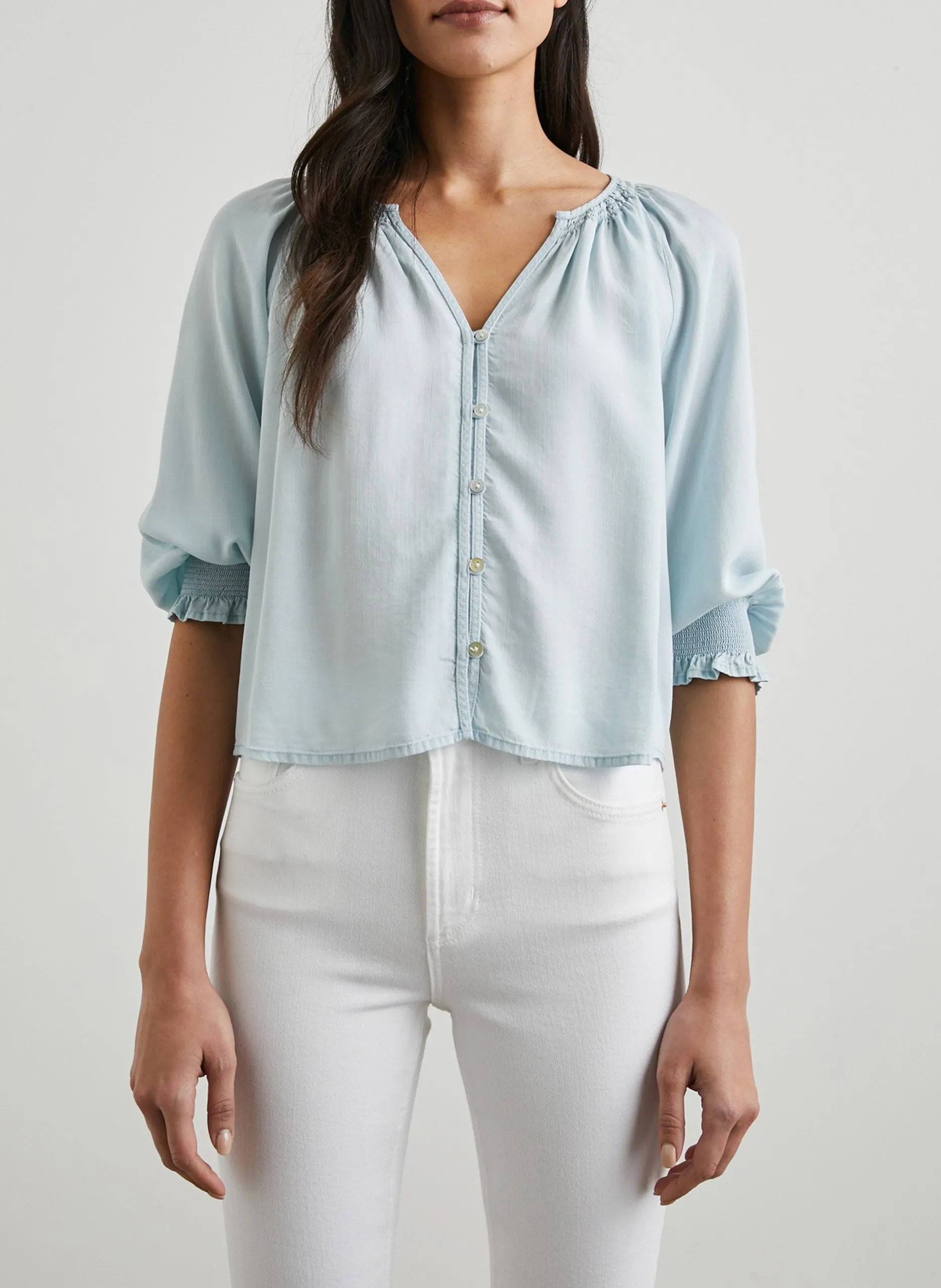 Blouse col V Bleu MARIAH